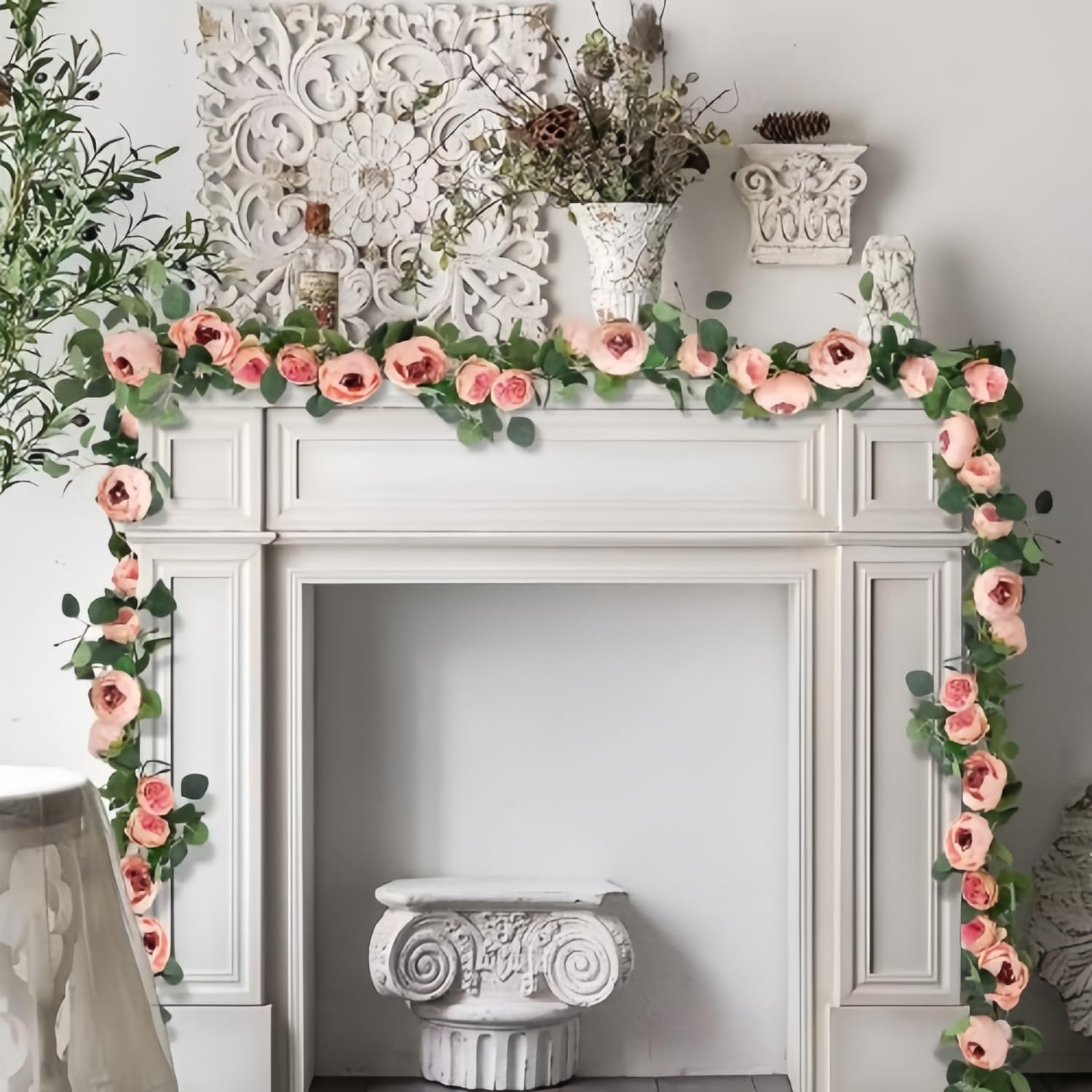 Pink Silk Peony Rose Artificial Ivy Wall Hanging Garland