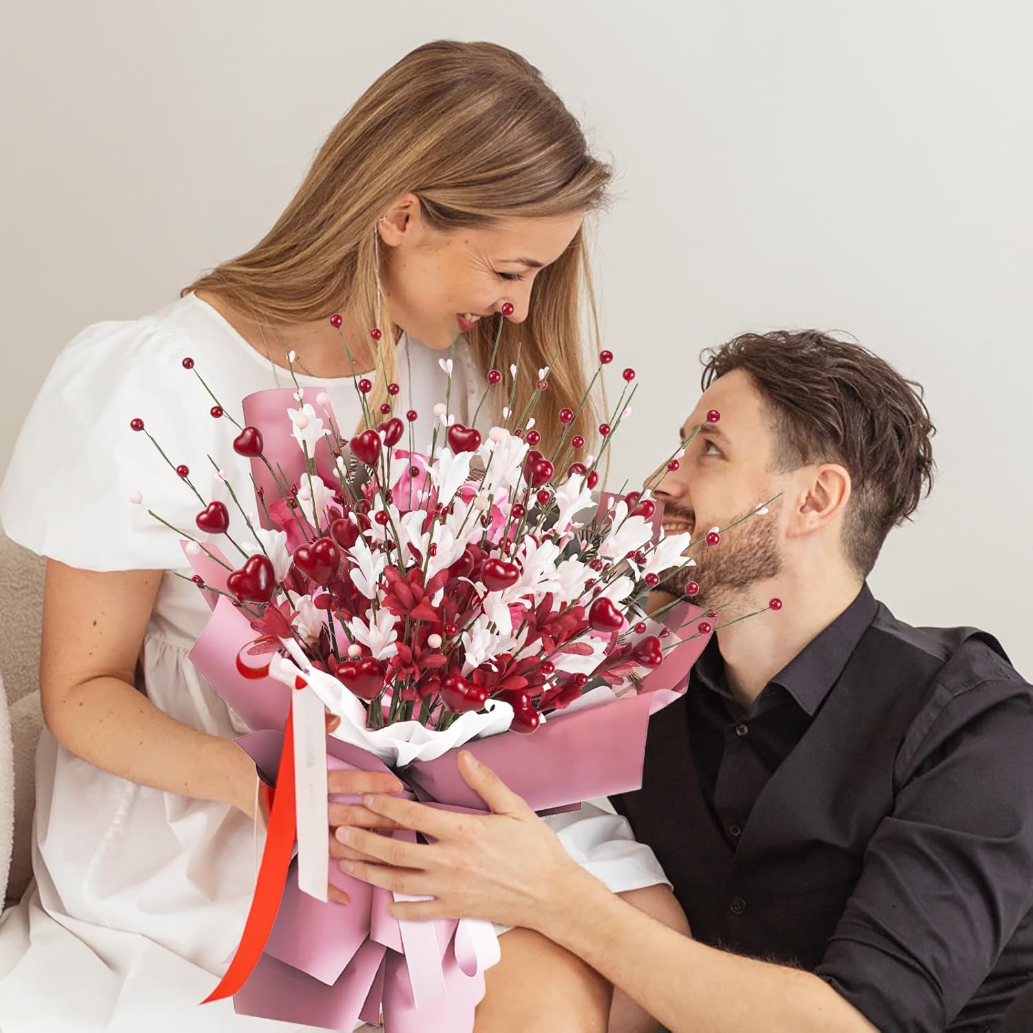Valentine Day Decorations 8PCS 24 Inch Heart Shaped Flower Stems