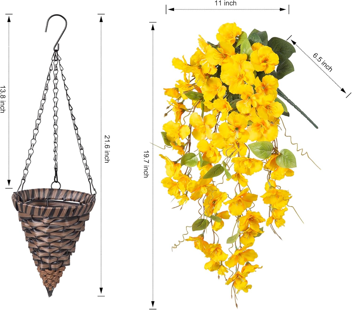 HyeFlora Artificial Hanging Hibiscus Flower Basket - Yellow