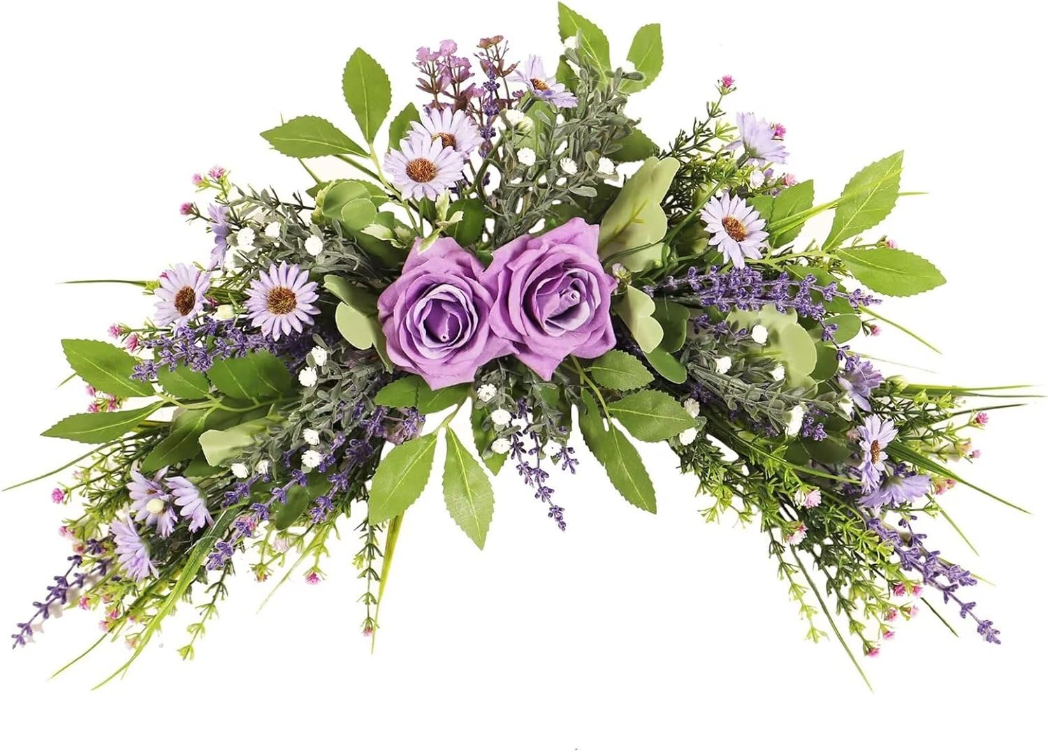 Lovmeety Artificial Spring Daisy Swag with Green Leaves