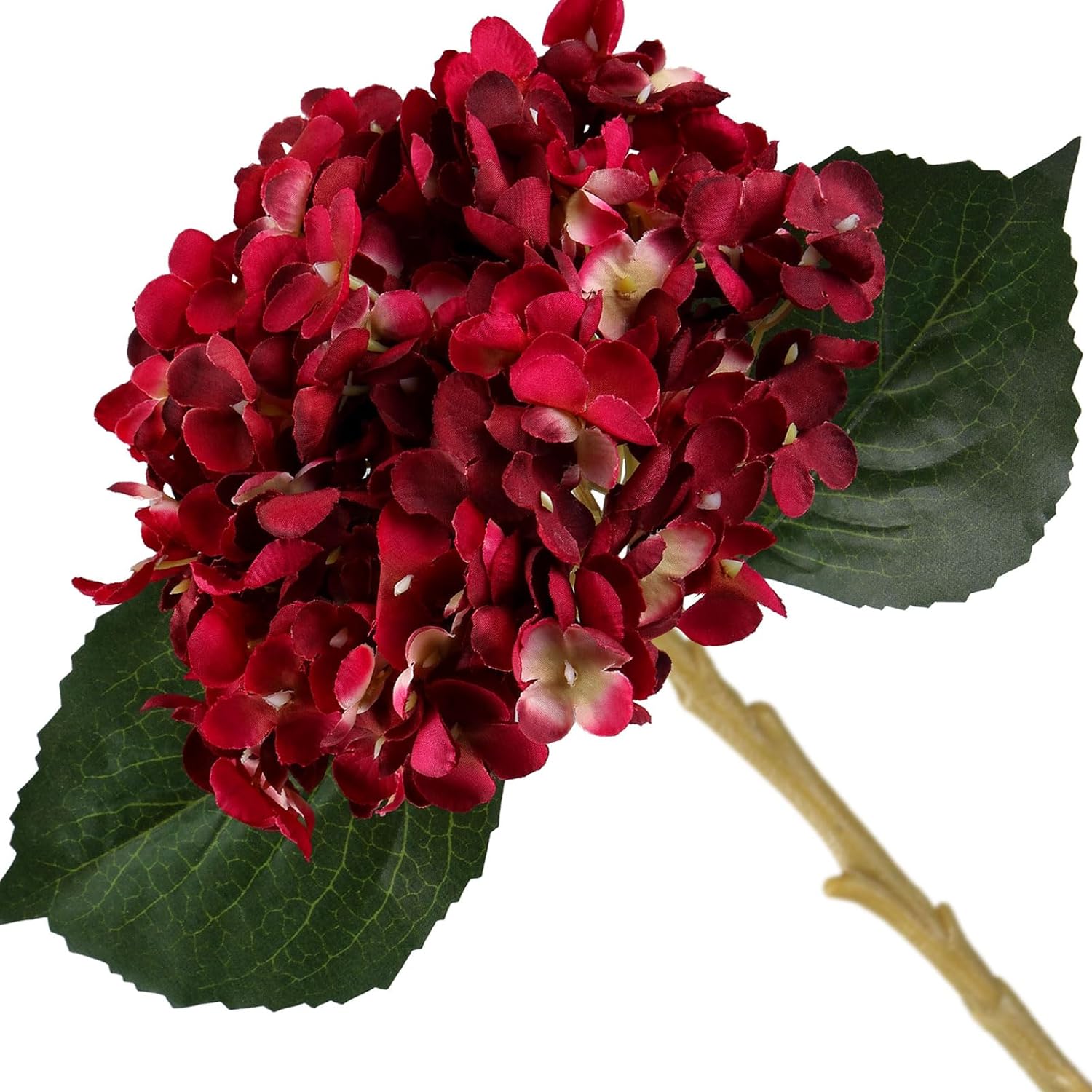 5Pcs Madder Red Faux Silk Hydrangea Artificial Flowers with Stem