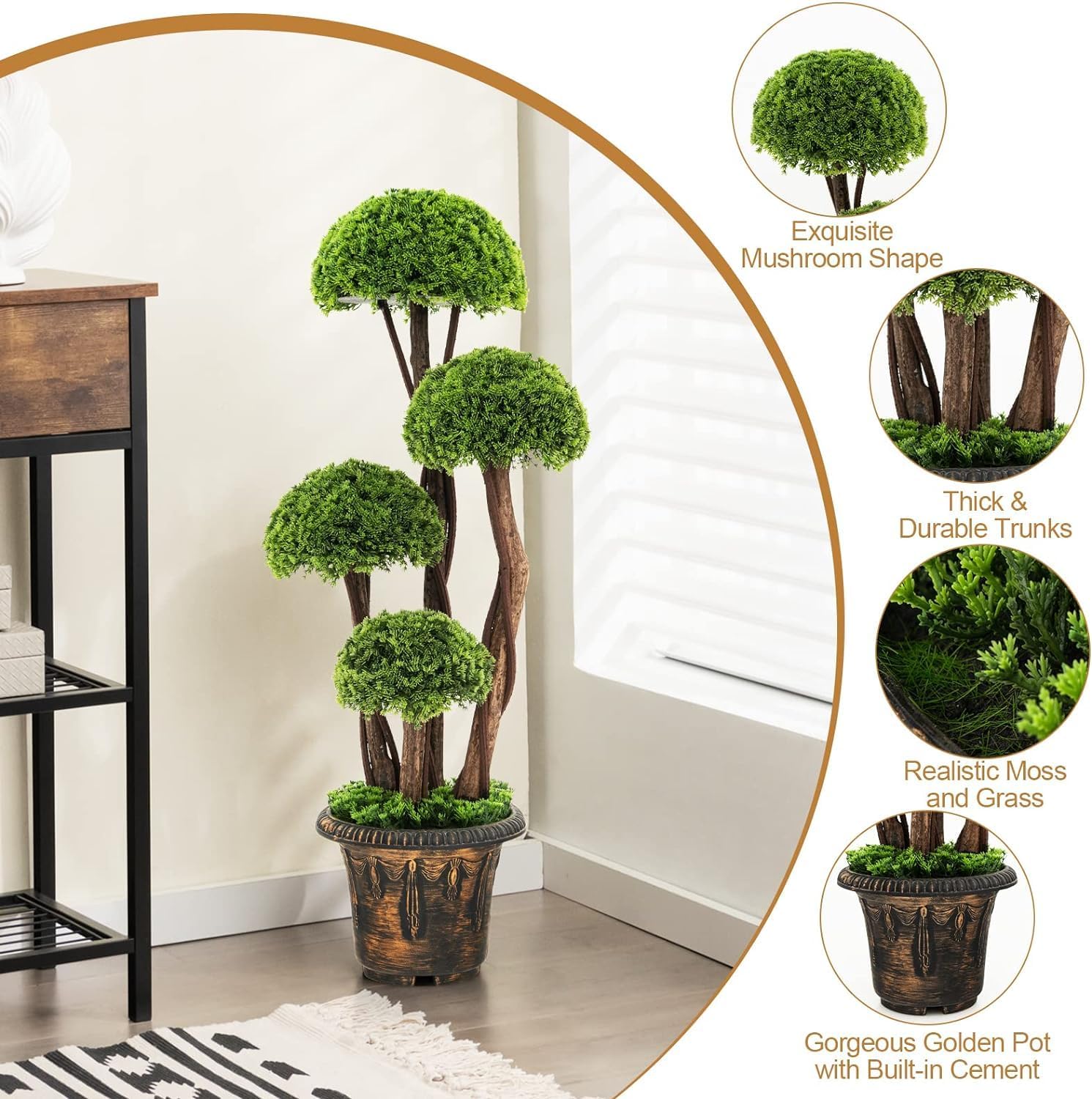 HOMGX Artificial Cypress Topiary Ball Tree with Cement Pot