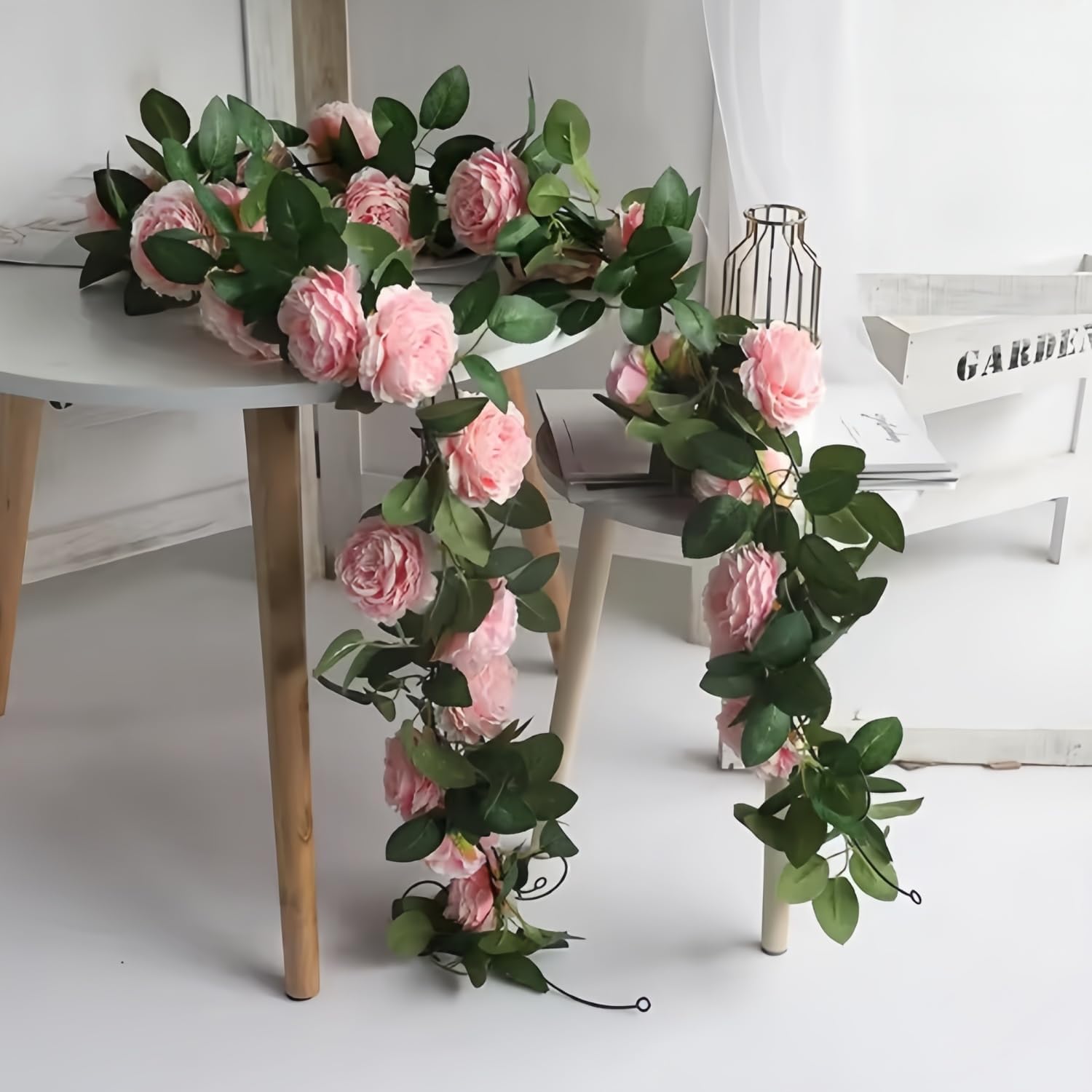 Pink Silk Peony Rose Artificial Ivy Wall Hanging Garland