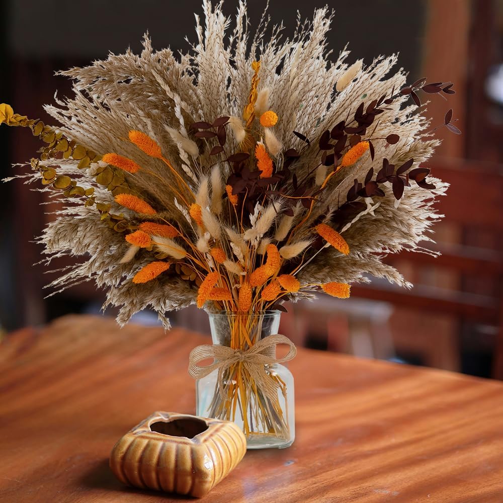 95pcs Pampas Grass Dried Flowers in Vase Boho Decor