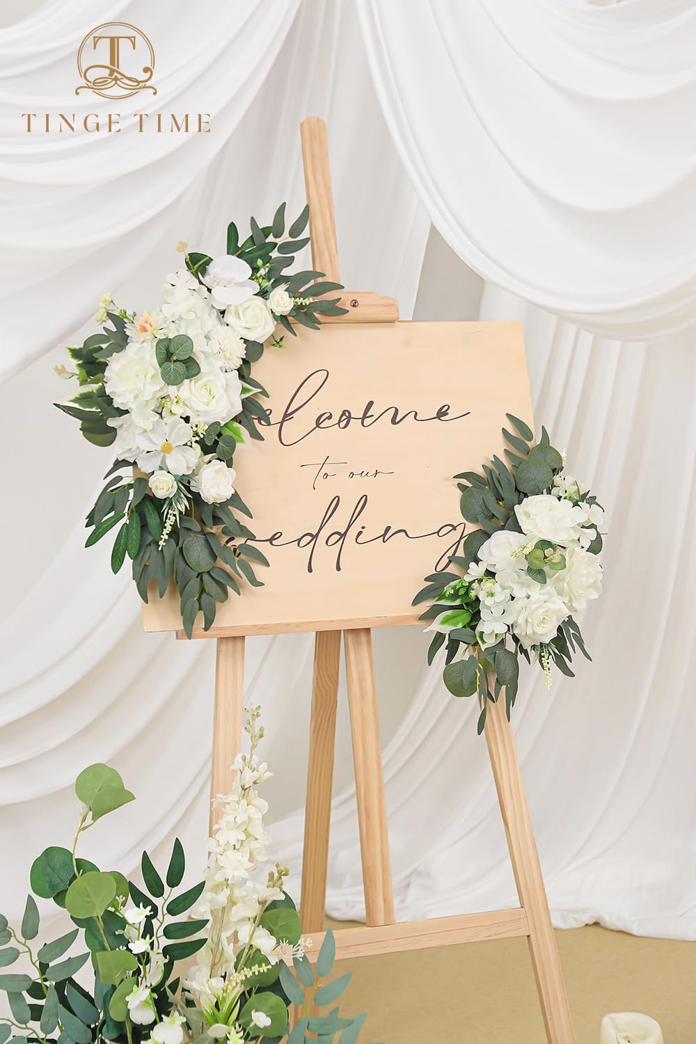 TINGE TIME Artificial Floral Swag Set of 2 Ivory White