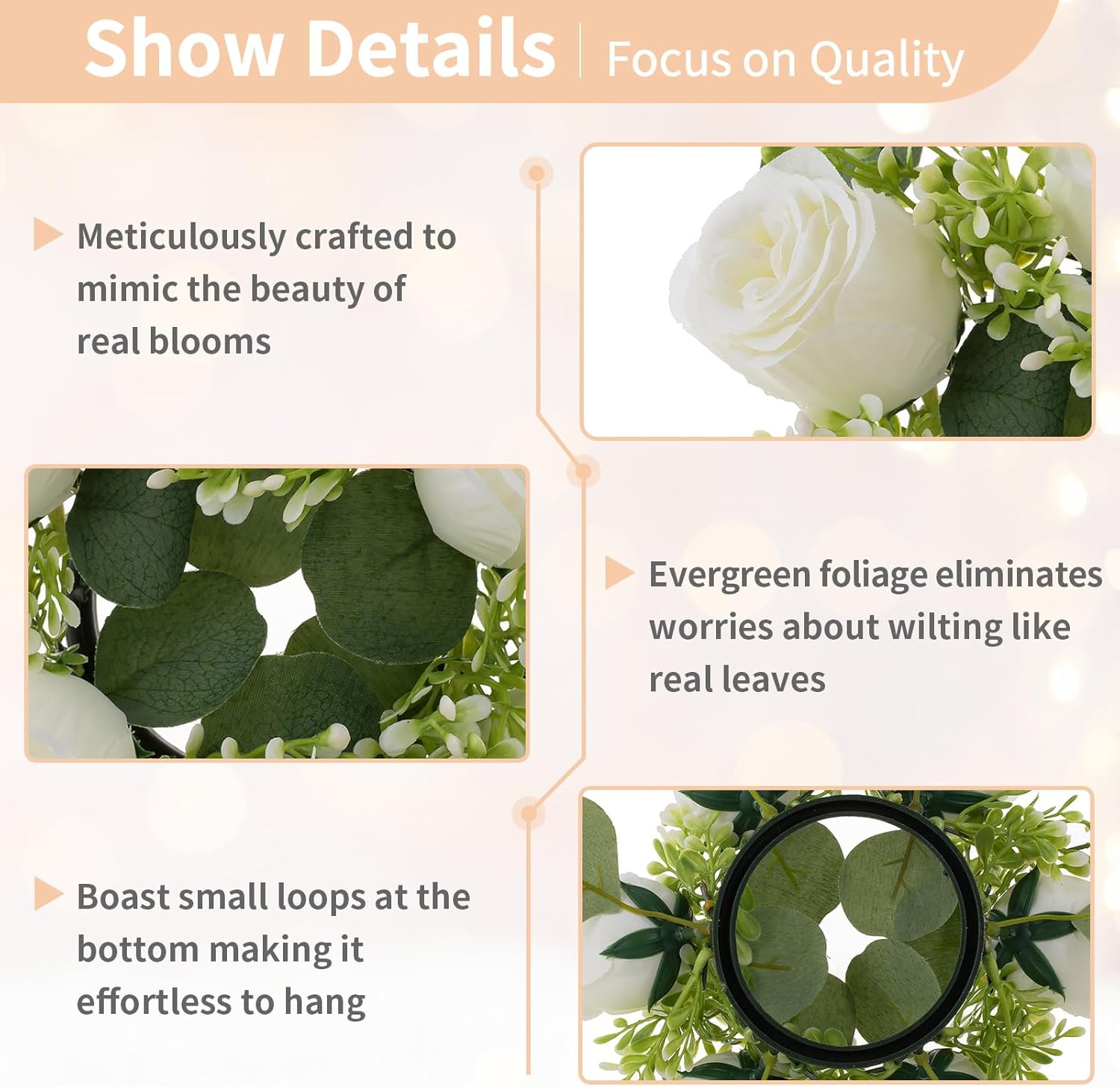 NUPTIO 6 Pcs Artificial Rose Wreaths for Wedding Centerpieces