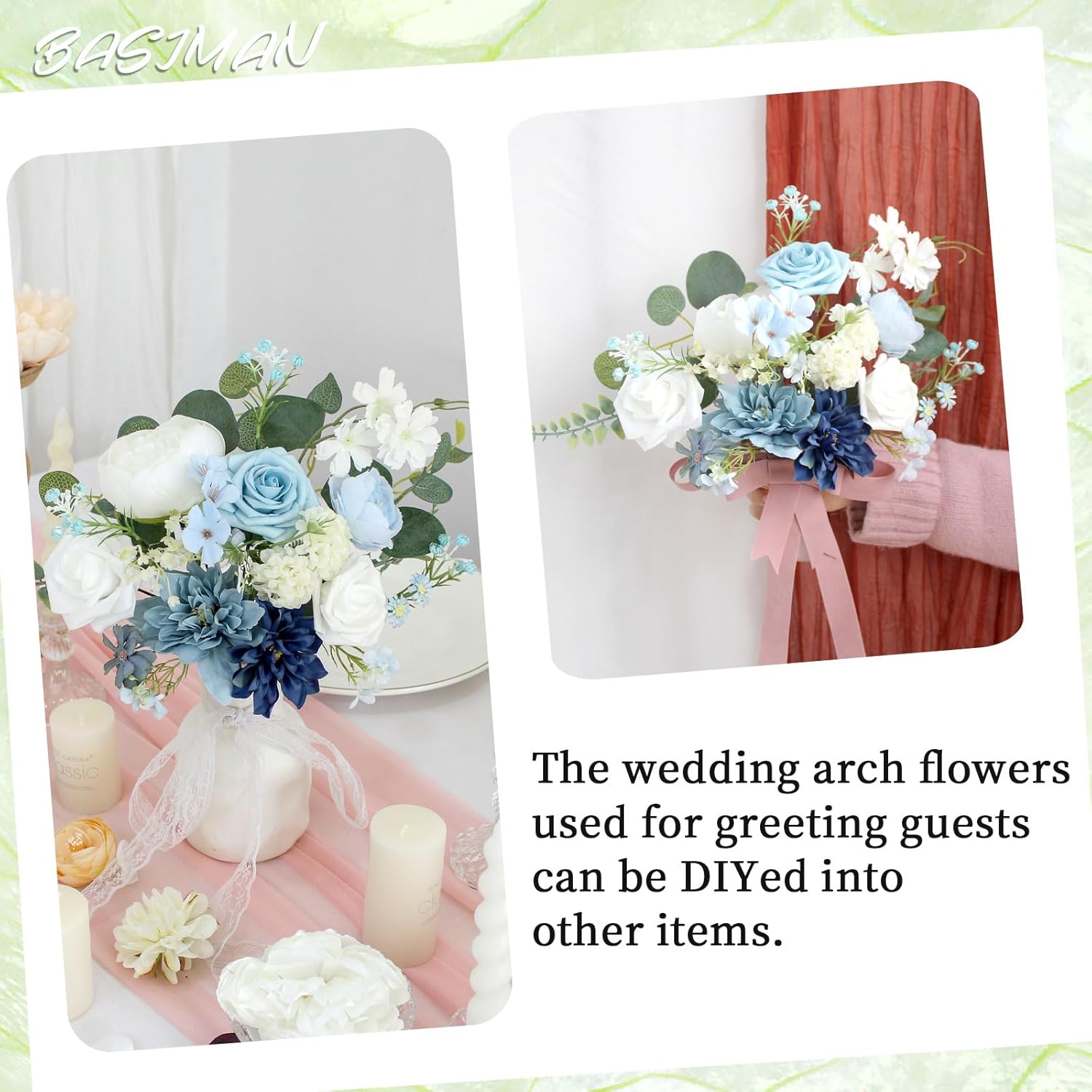 2pcs Baby Blue Wedding Arch Flowers with Cable Ties