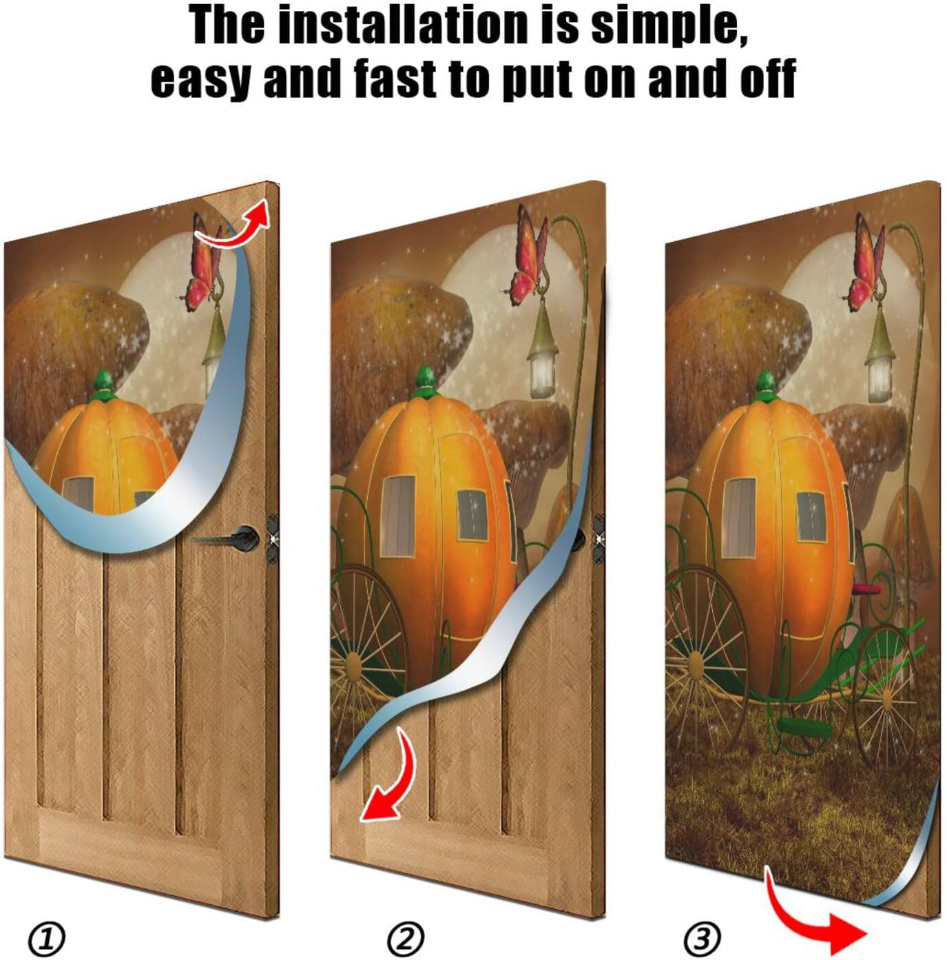 Susiyo Halloween Pumpkin Carriage Door Cover 32x79 in