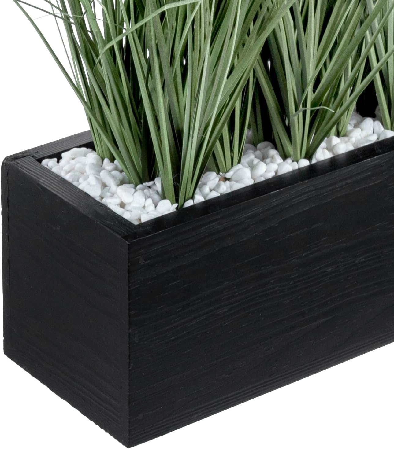 MyGift 12 Inch Artificial Green Grass in Black Wood Planter