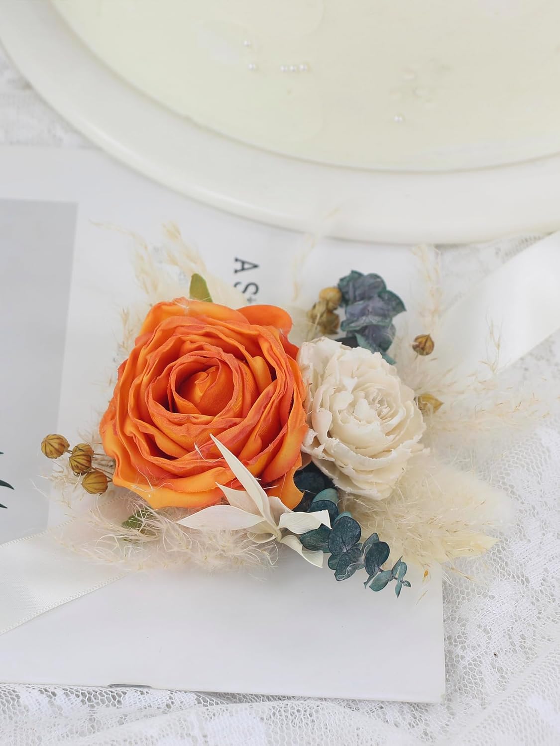 Rinlong Burnt Orange Dried Flower Corsage and Boutonniere Set