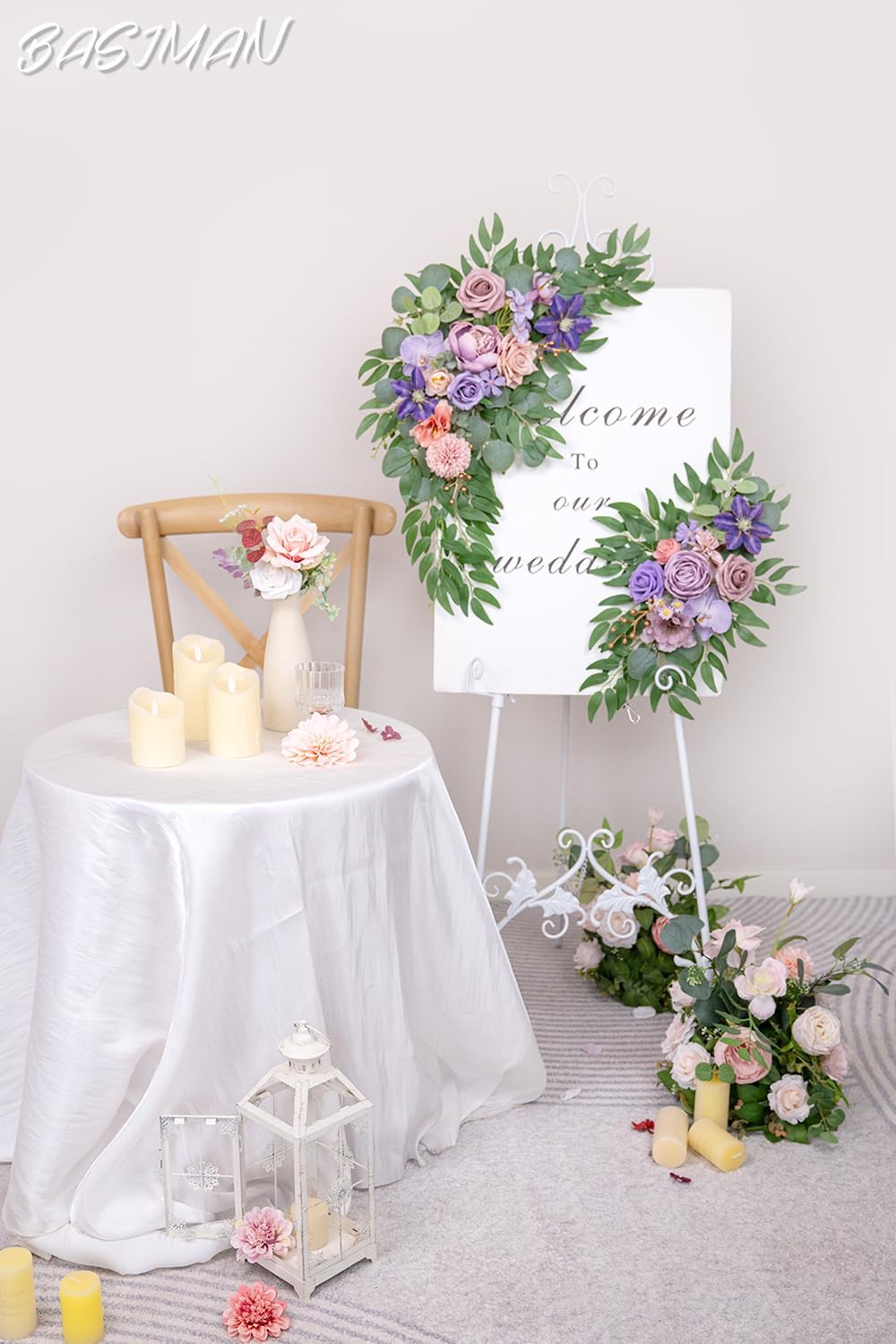Set of 2 Purple Artificial Wedding Arch Flowers