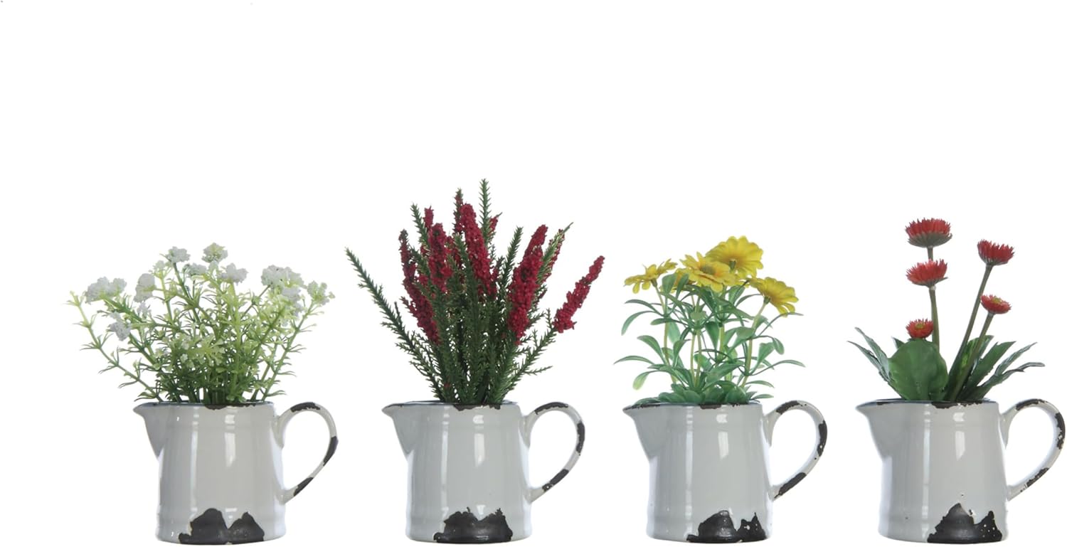Creative Co Op Faux Flowers in Ceramic Pitcher Set of 4 Styles