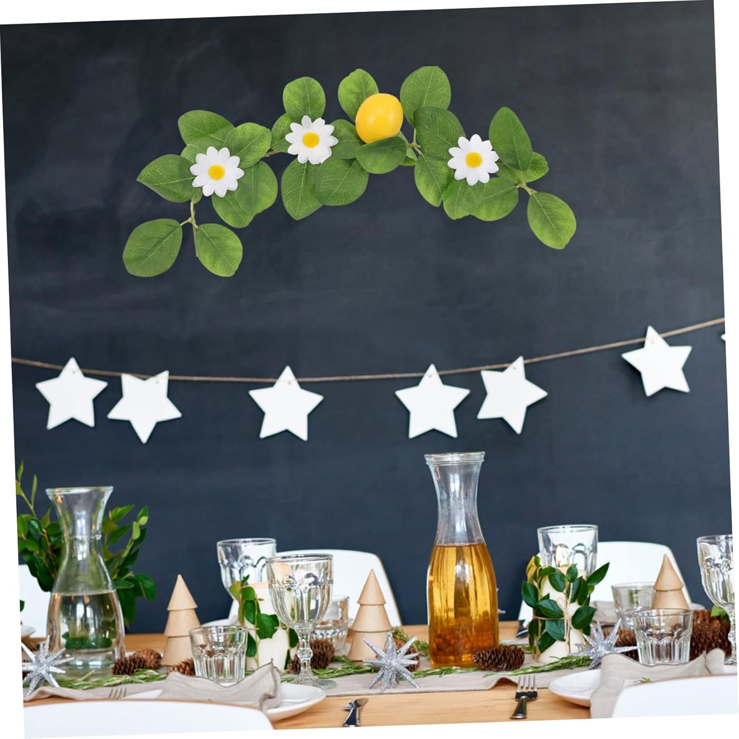 2pcs Artificial Lemon Garland with Dried Slices and Green Leaves