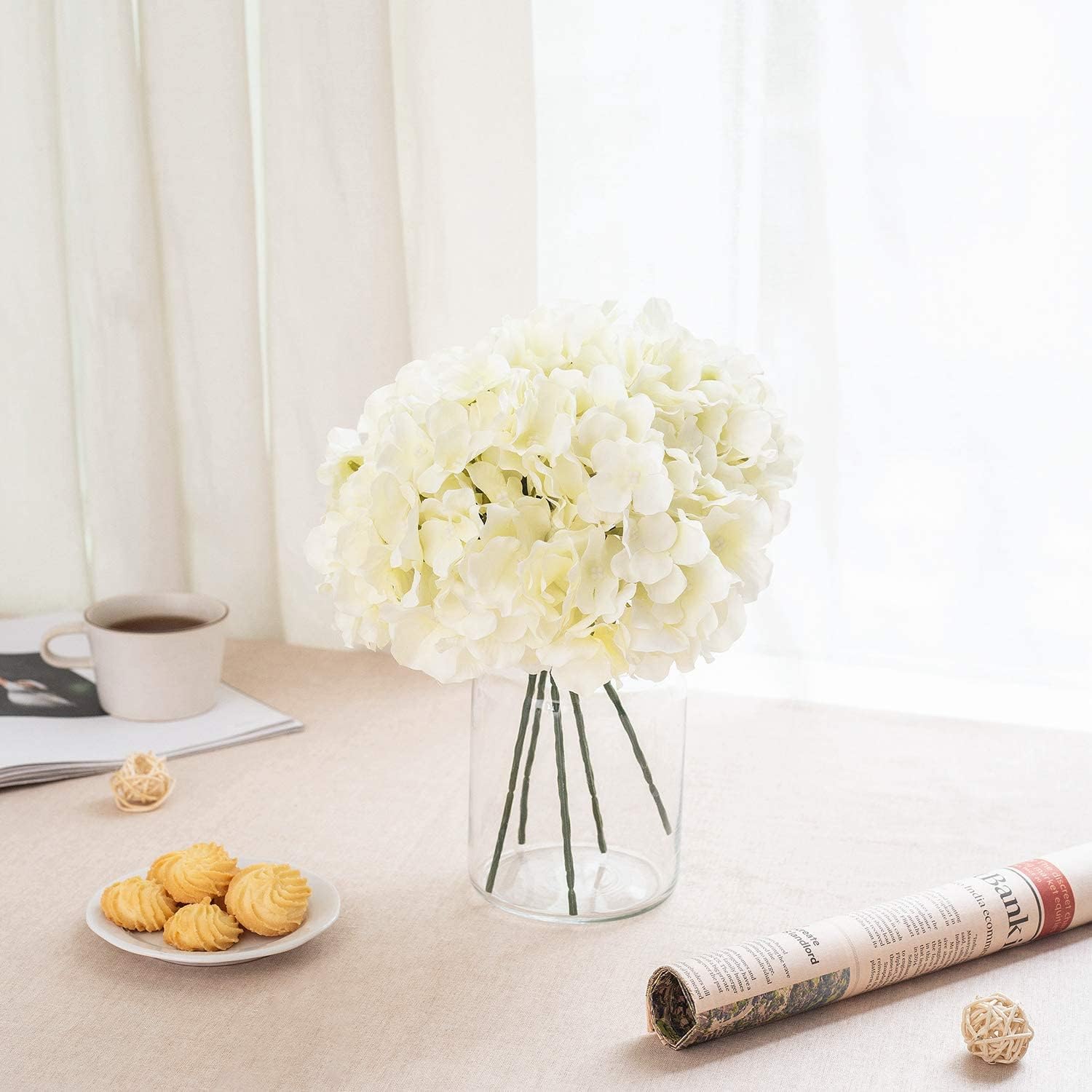 10pcs Faux Hydrangea Silk Flowers Heads with Removable Stems Ivory