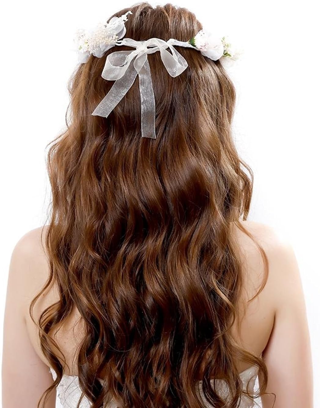 Qhome Chiffon Fresh Dried Flowers Wreath Crown for Wedding Events Ivory