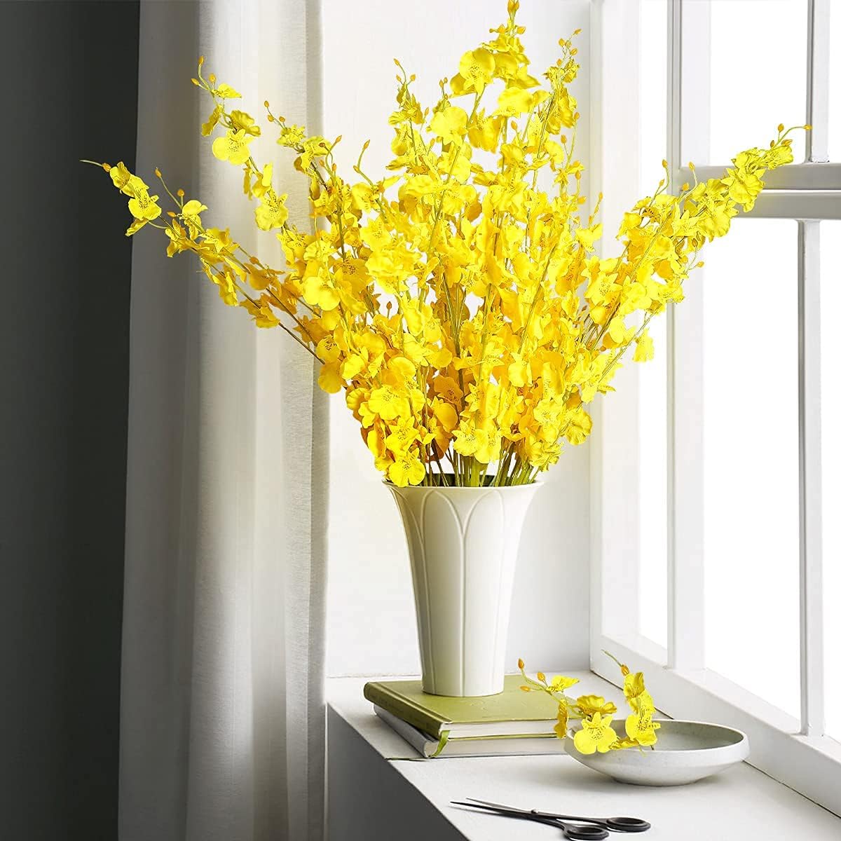 Kisflower 12Pcs Yellow Artificial Orchids for Wedding Decor