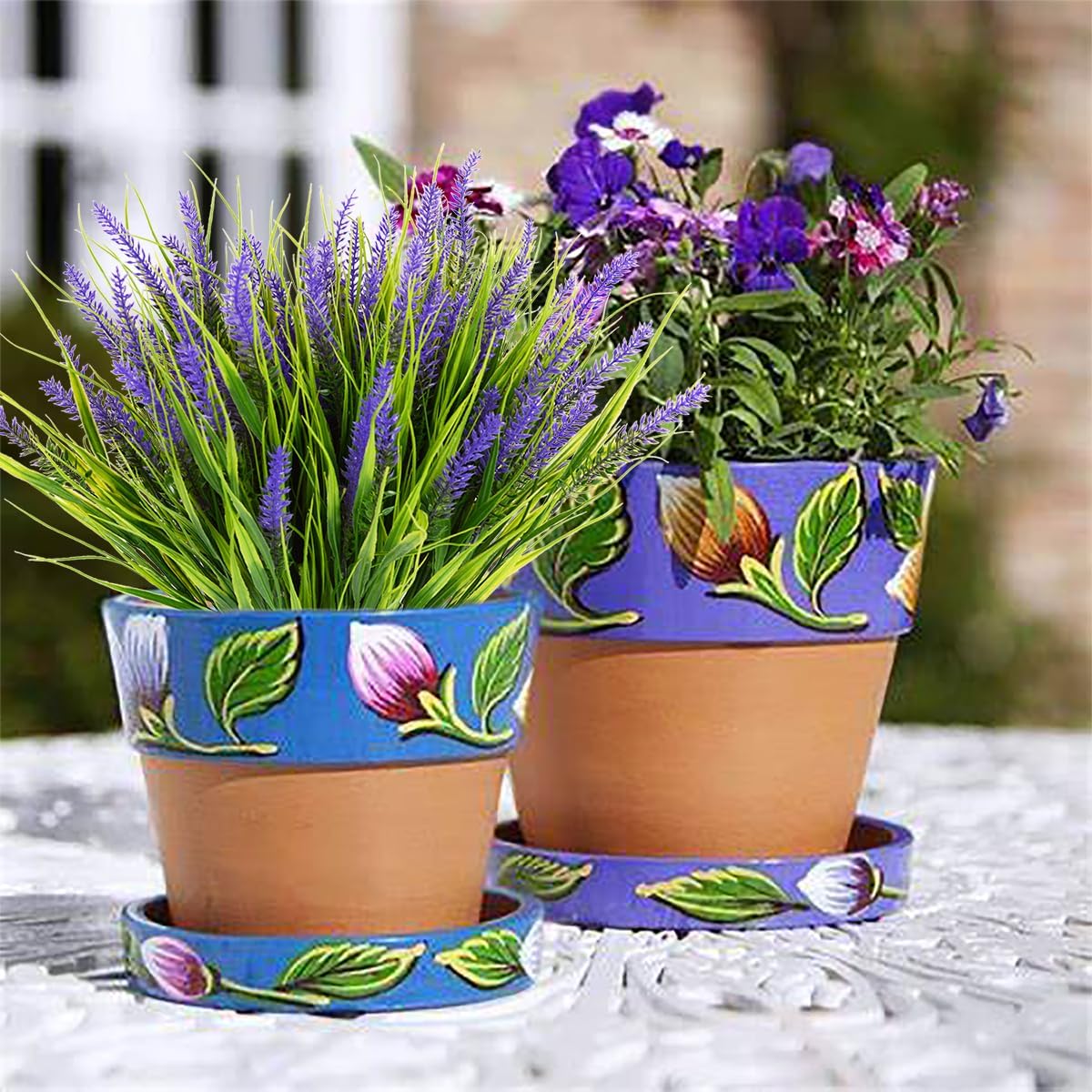 SzJias 20 Pcs Fake Outdoor Plants Artificial Grass UV Resistant Bushes Greenery