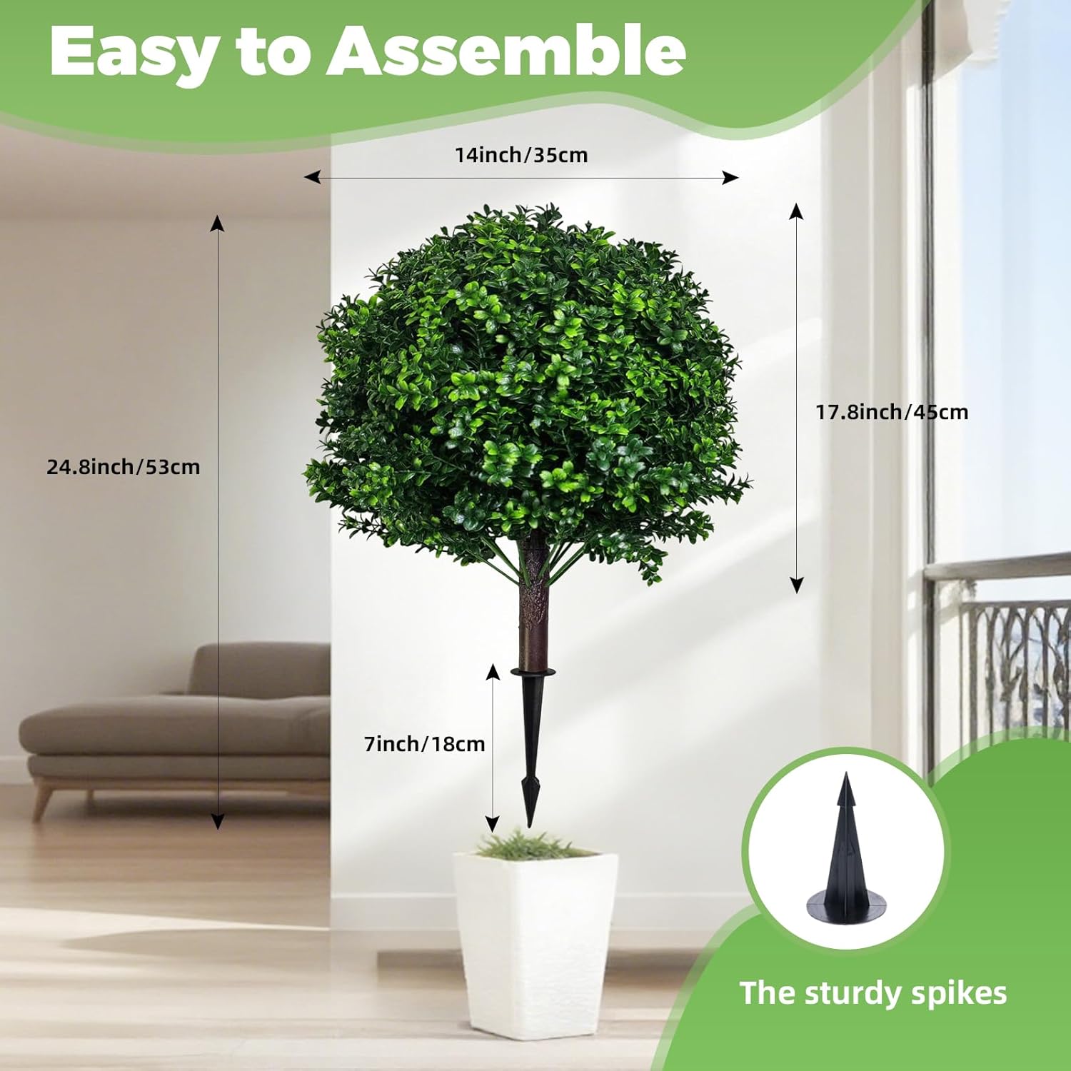 Artificial Boxwood Topiary Ball Trees 2 Set UV Resistant