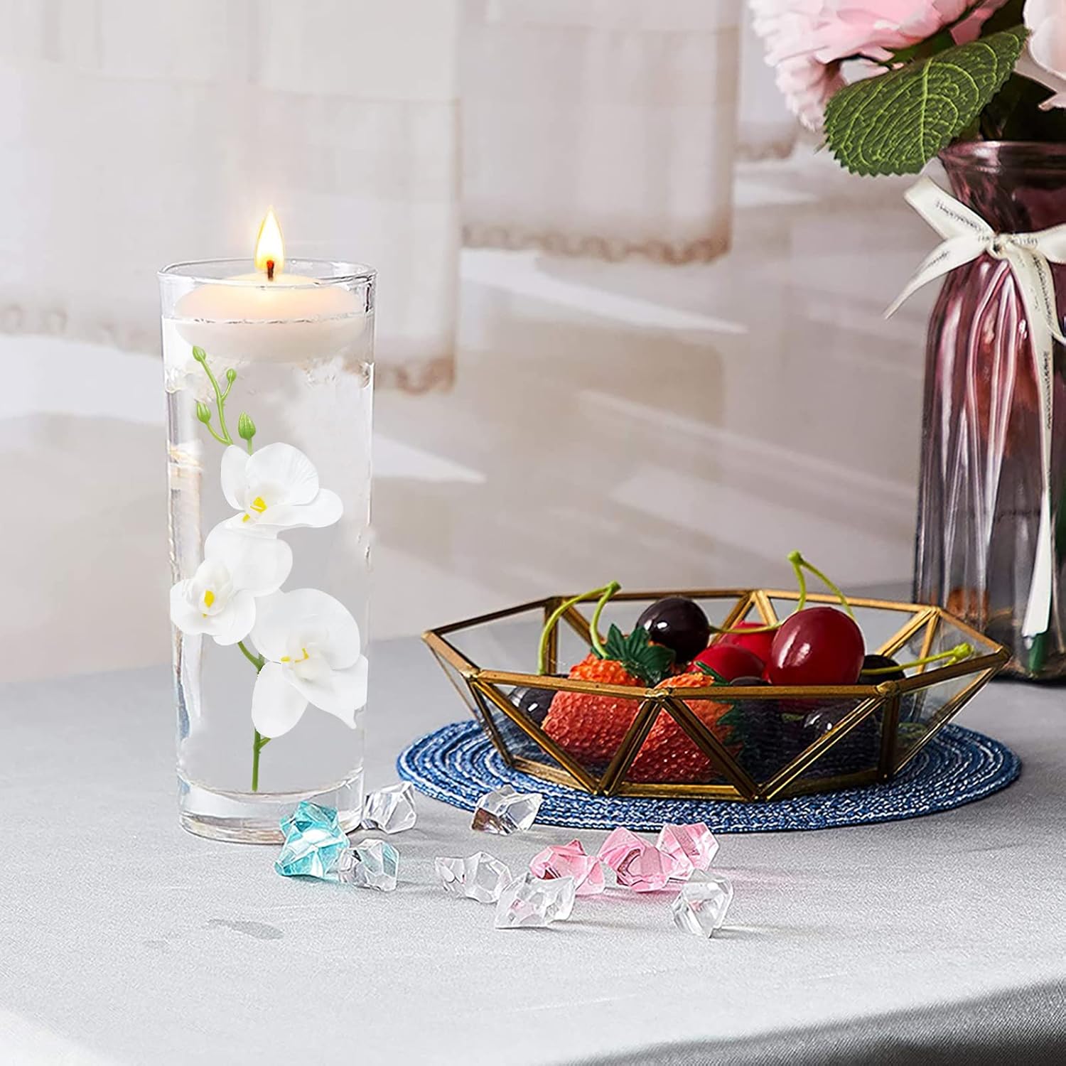 Lardux 24 Pcs Artificial Flowers for Floating Candles Wedding Centerpieces