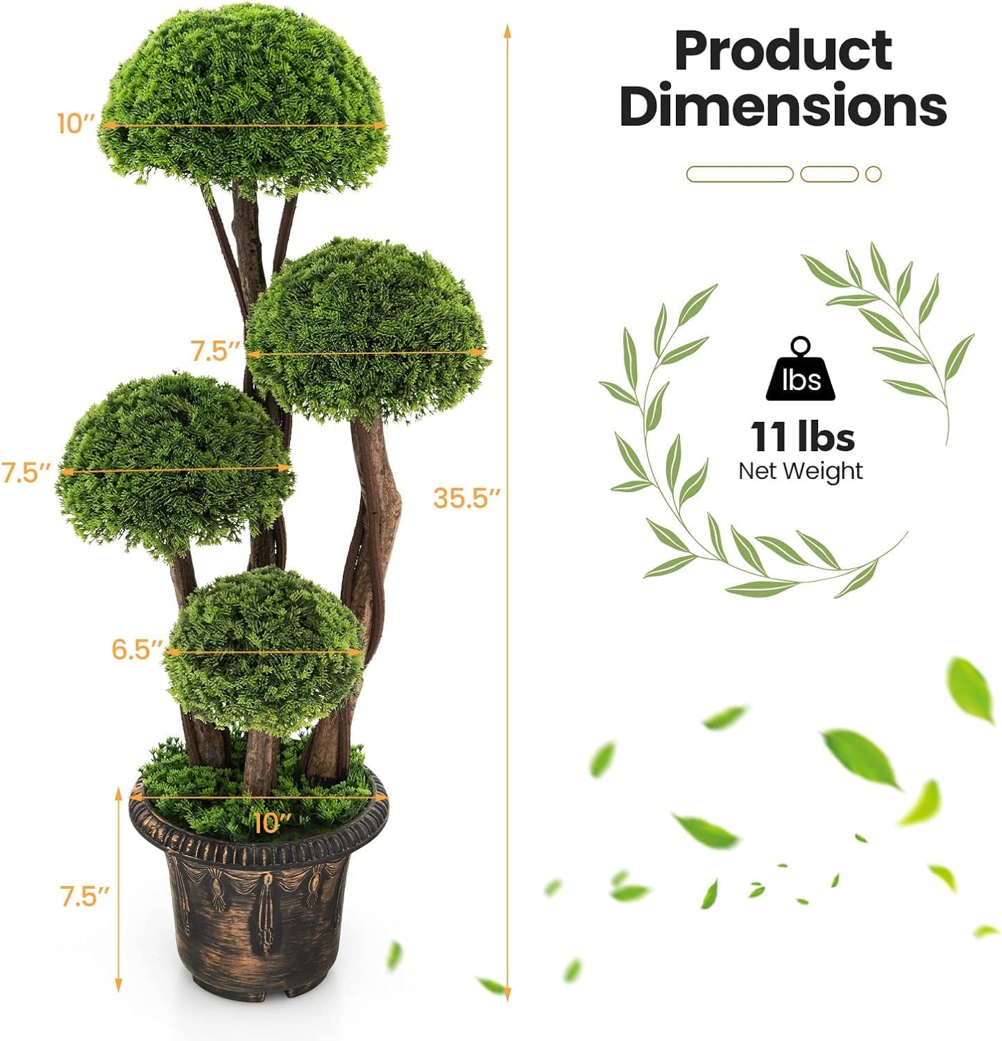 HOMGX Artificial Cypress Topiary Ball Tree with Cement Pot
