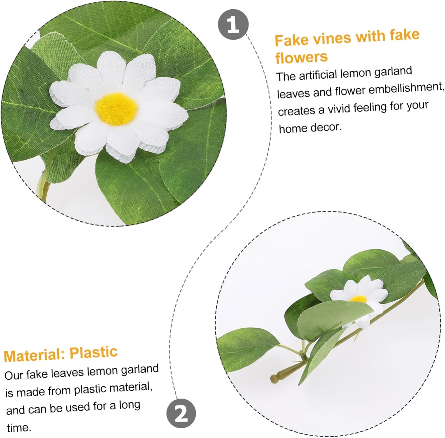 2pcs Artificial Lemon Garland with Dried Slices and Green Leaves