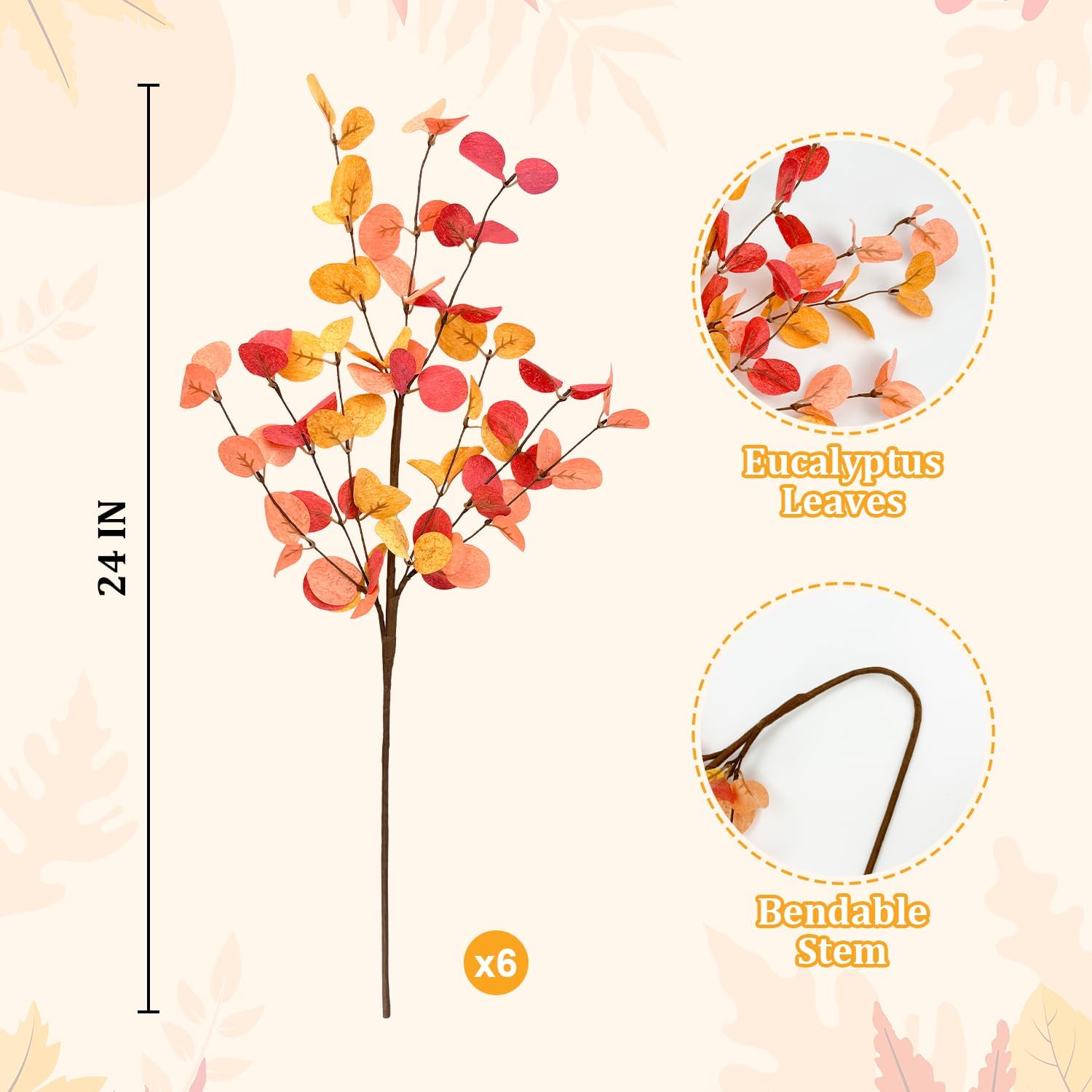 Fall Decor Artificial Eucalyptus Stems 6PCS Farmhouse Decor