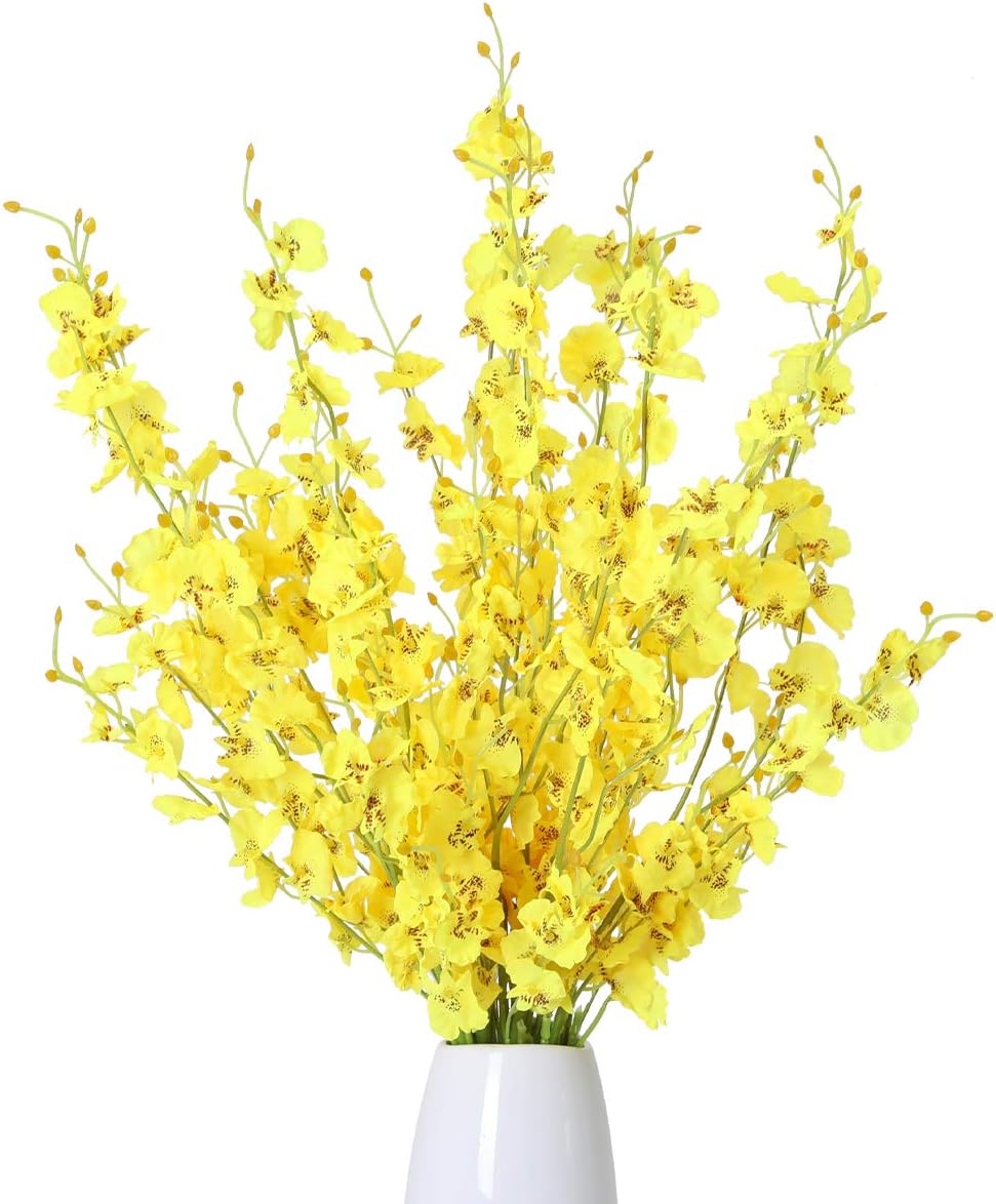 Kisflower 12Pcs Yellow Artificial Orchids for Wedding Decor