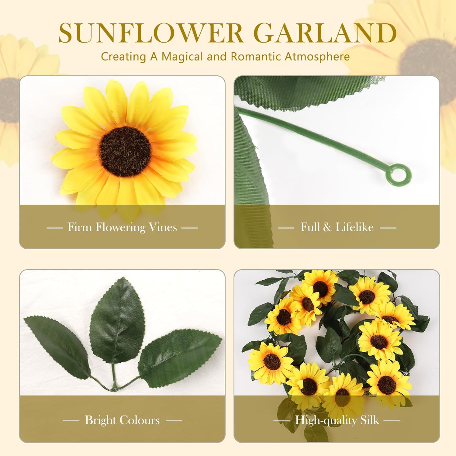 Beferr 2 Pack Artificial Sunflower Vines Garlands 75ft Pcs