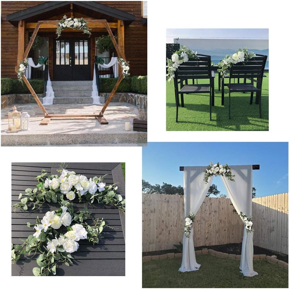3PCS Wedding Arch Flowers Set with White Roses and Eucalyptus