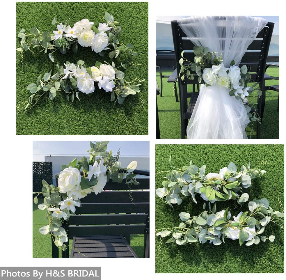 3PCS Wedding Arch Flowers Set with White Roses and Eucalyptus