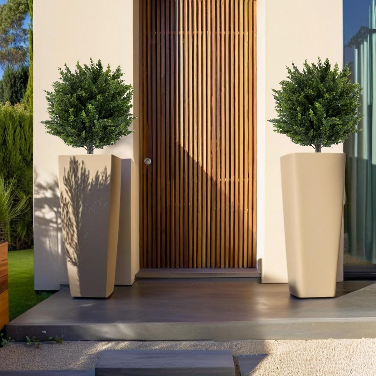 Wliwwo Artificial Cedar Topiary Ball 275 Set of 2 Outdoor Faux Plant
