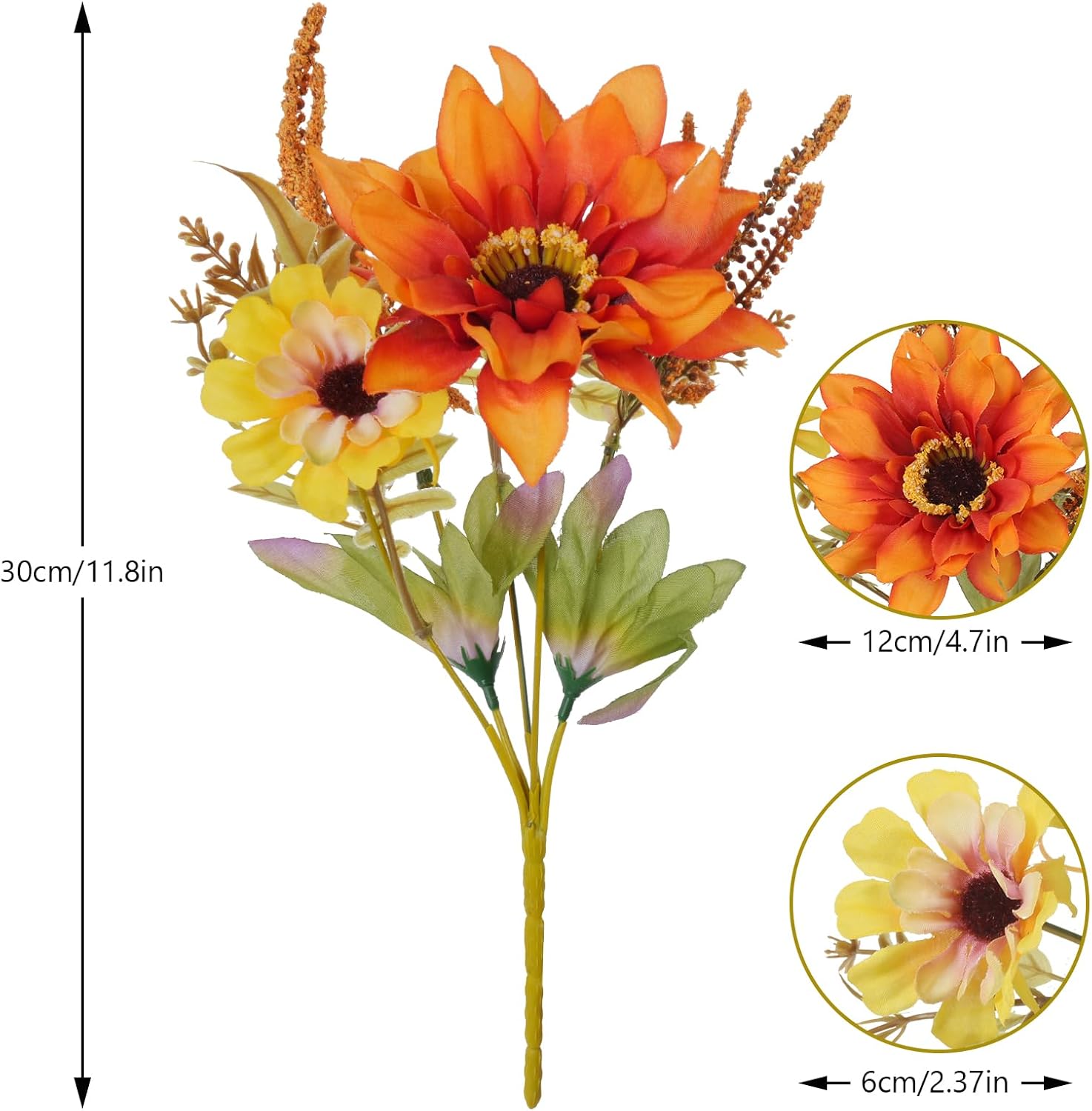 6 Bundle Artificial Fall Flowers Silk Sunflowers Bouquet
