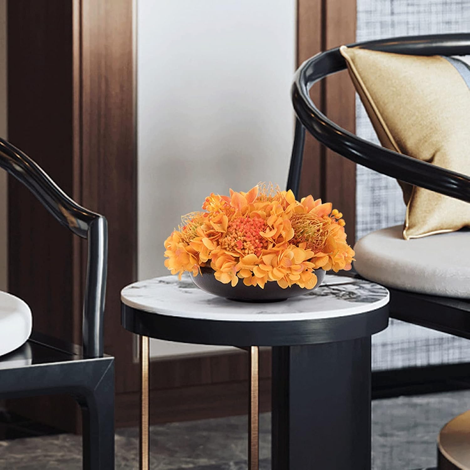 Orange Artificial Bonsai with Black Vase Farmhouse Decor