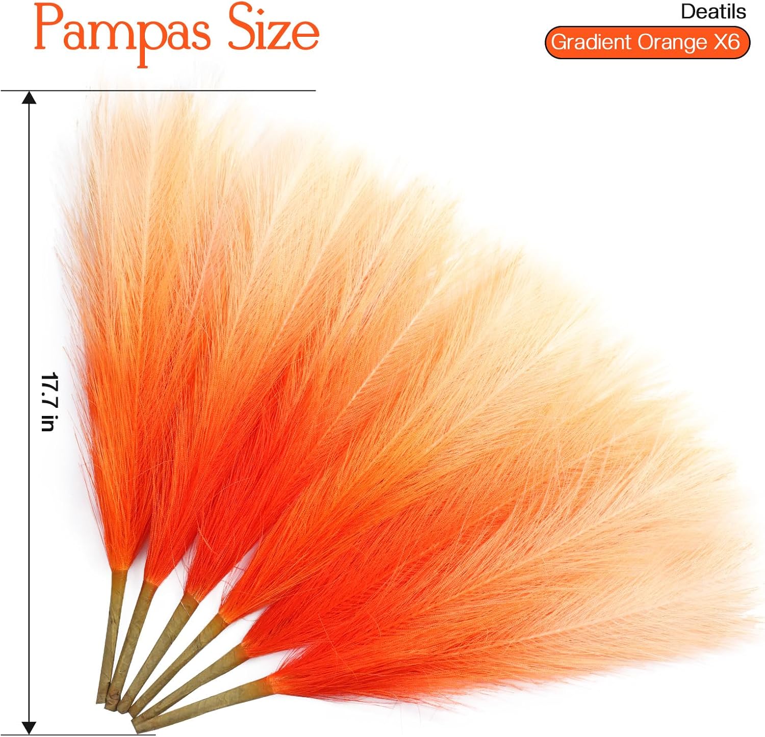 Gradient Orange Artificial Pampas Grass 177 Inch 6pcs