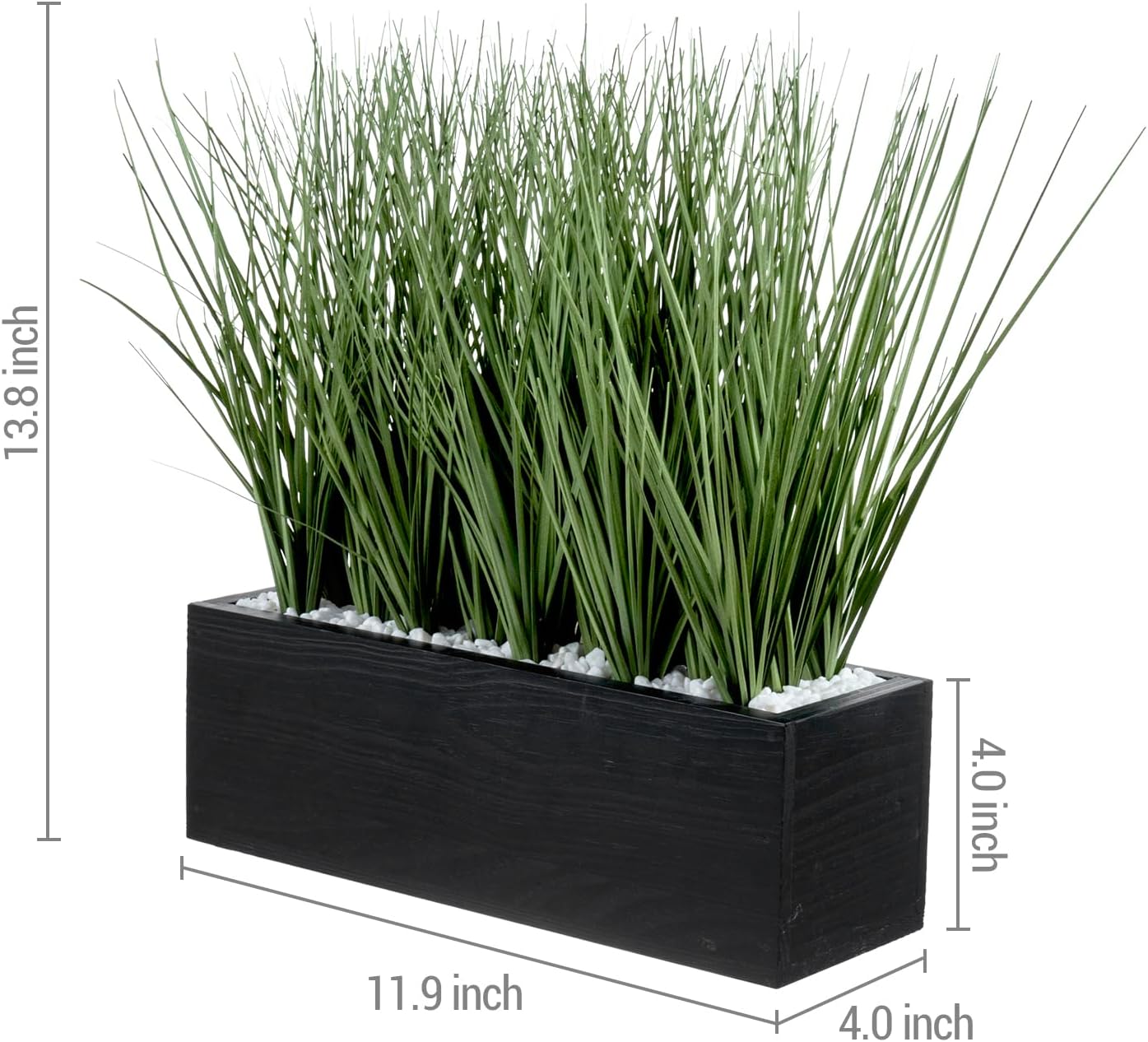 MyGift 12 Inch Artificial Green Grass in Black Wood Planter