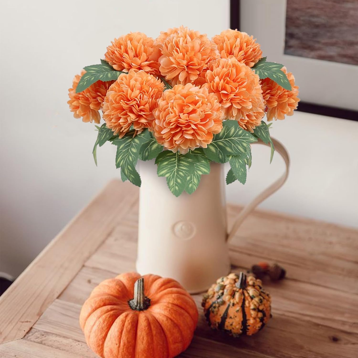 Beferr 10 Pcs Artificial Chrysanthemum Fall Flowers Orange Decorations