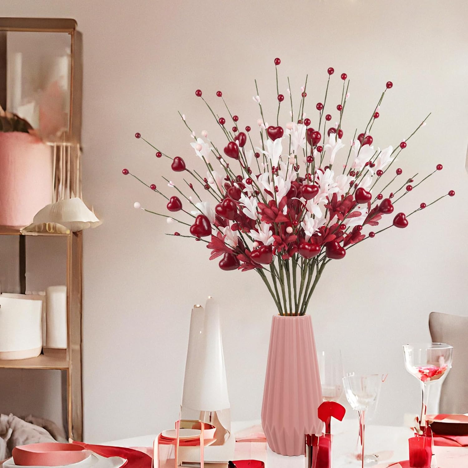 Valentine Day Decorations 8PCS 24 Inch Heart Shaped Flower Stems