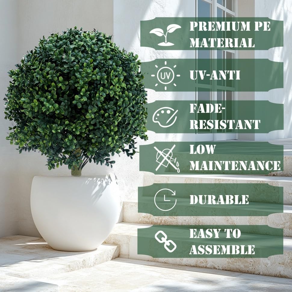 236 Inches Set of 2 Artificial Boxwood Topiary Trees with Ground Spike