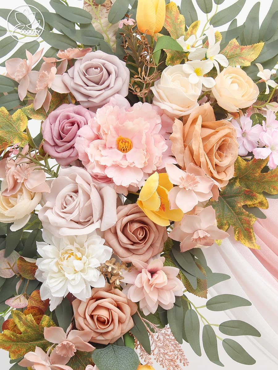 Odouzy Artificial Flowers Wedding Arch Set of 4 Champagne Pink