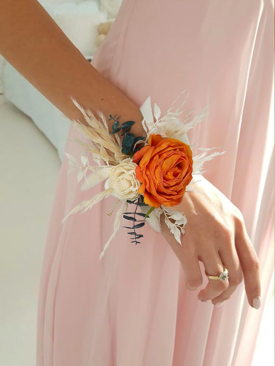 Rinlong Burnt Orange Dried Flower Corsage and Boutonniere Set