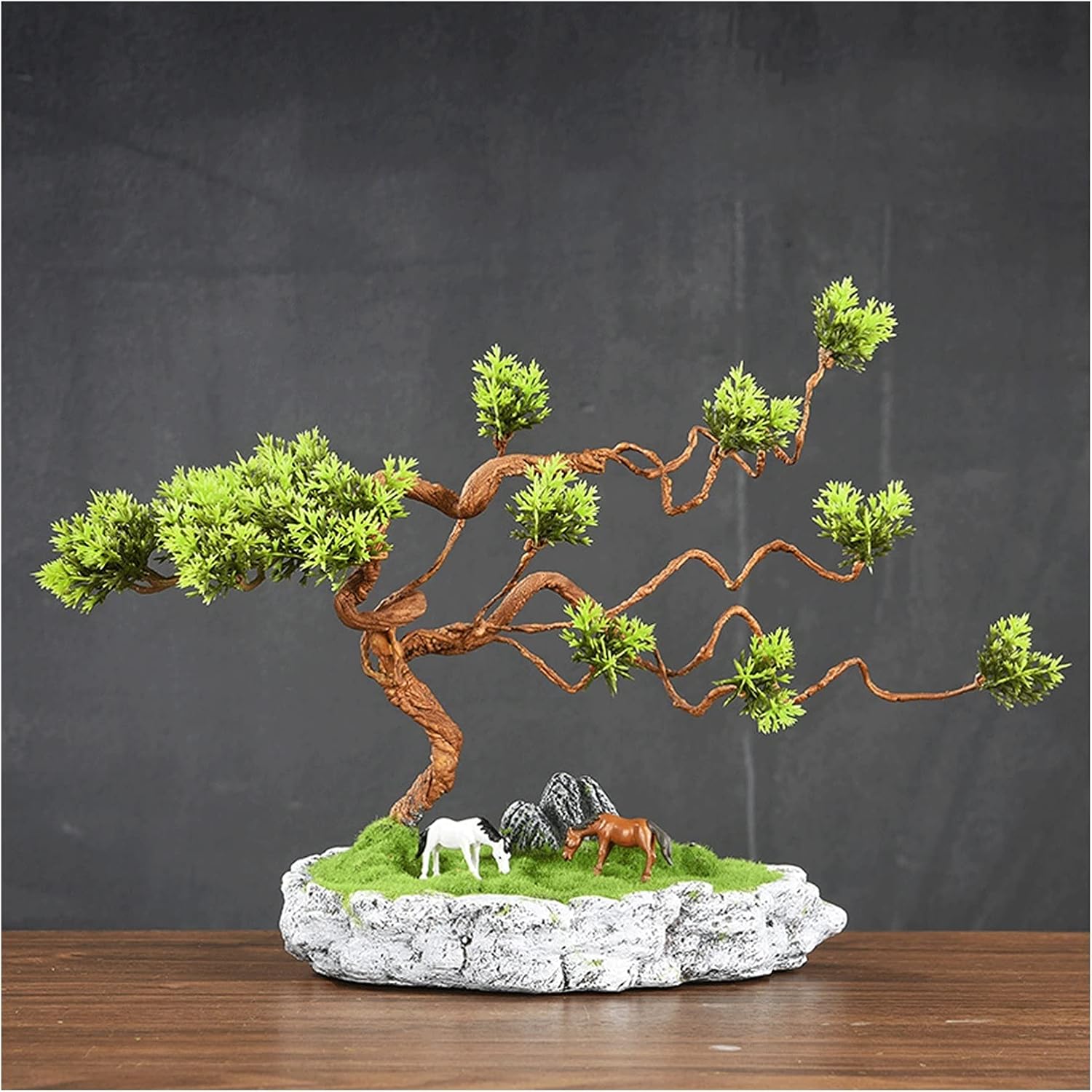 Artificial Pine Bonsai Tree 9 Inches Fake Plant Potted for Windowsill