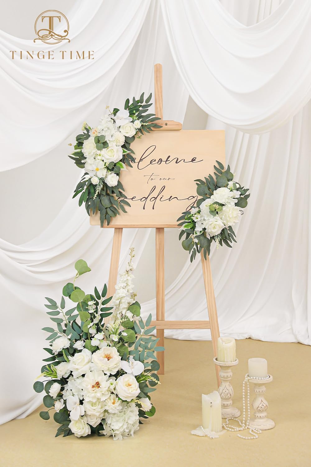TINGE TIME Artificial Floral Swag Set of 2 Ivory White