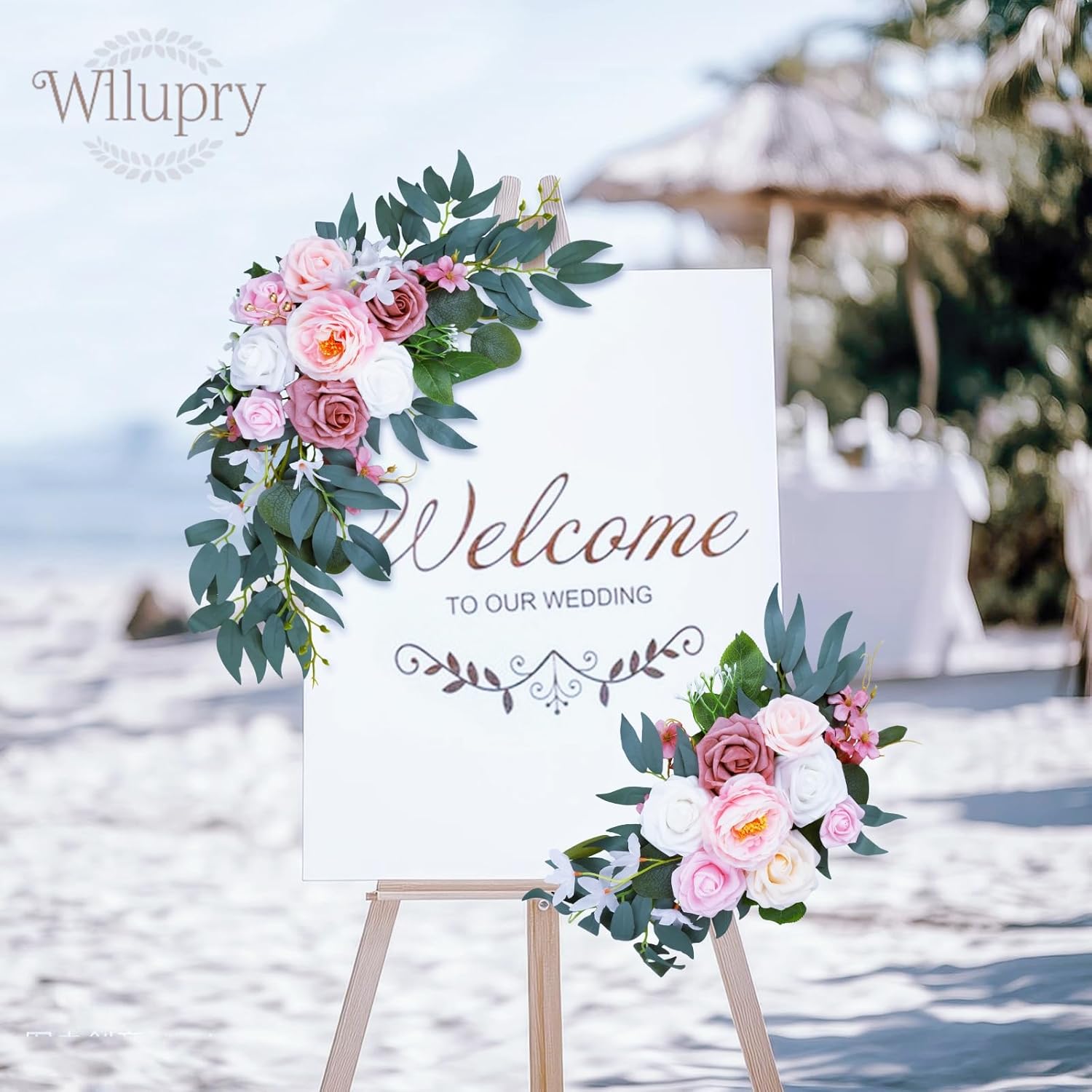 Pink Artificial Flower Wedding Arch Decor 2PCS