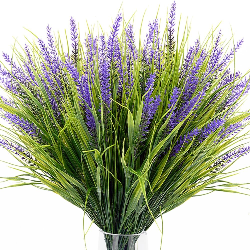 SzJias 20 Pcs Fake Outdoor Plants Artificial Grass UV Resistant Bushes Greenery