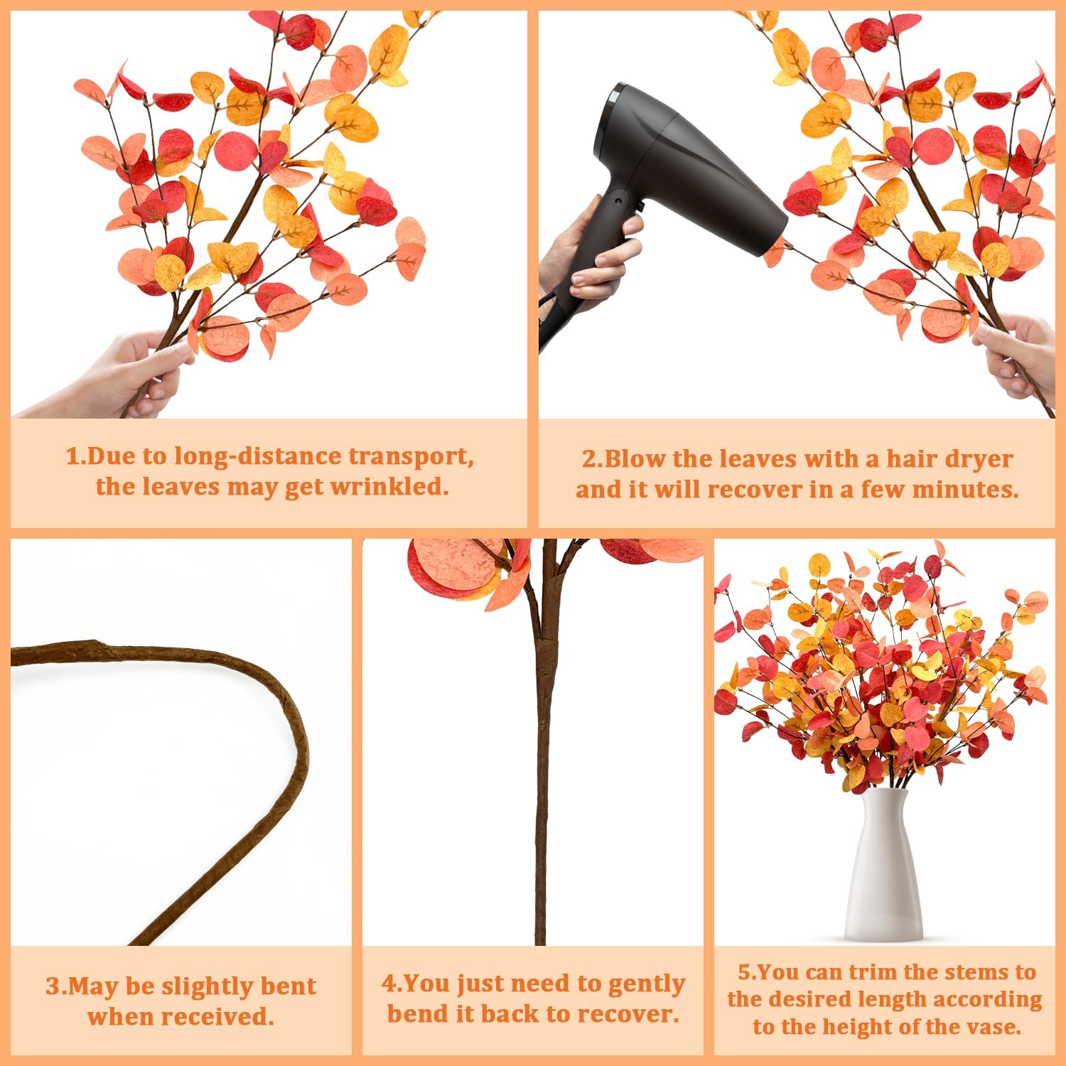 Fall Decor Artificial Eucalyptus Stems 6PCS Farmhouse Decor