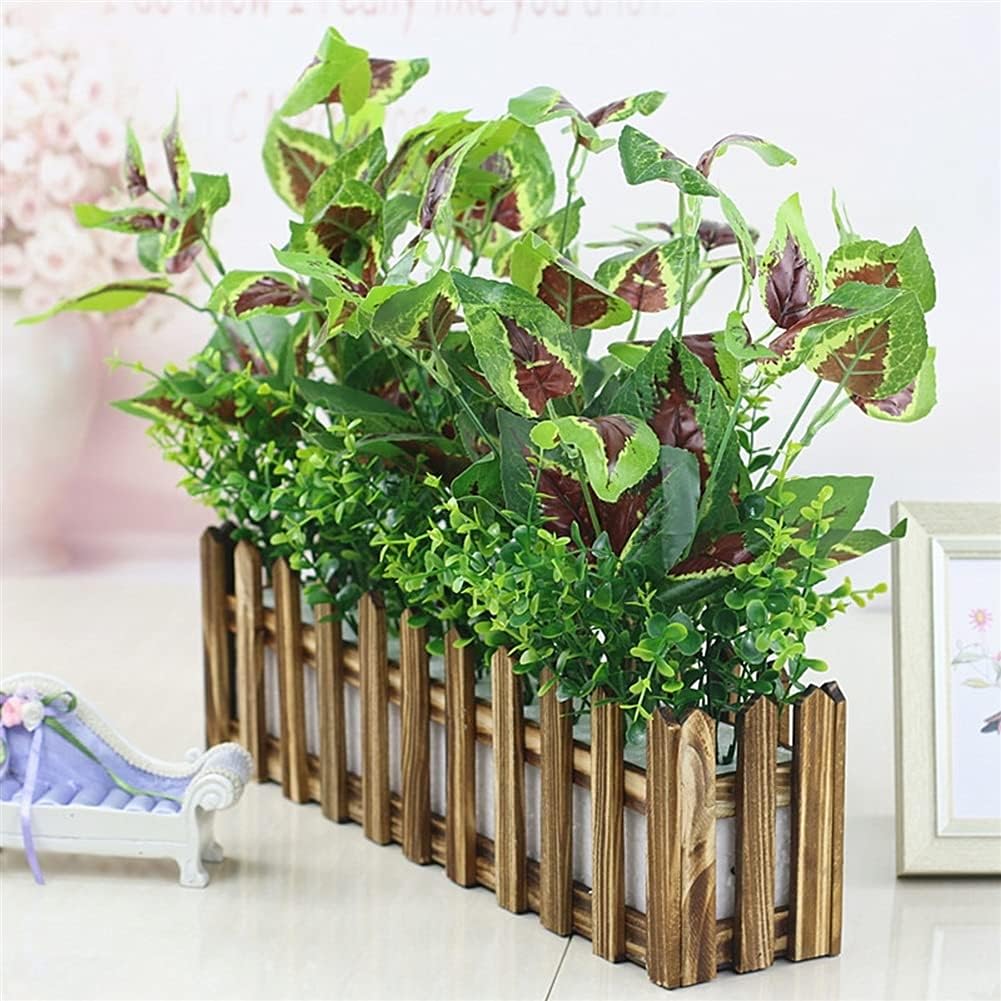 Artificial Potted Plants in Rectangular Wooden Planter Box