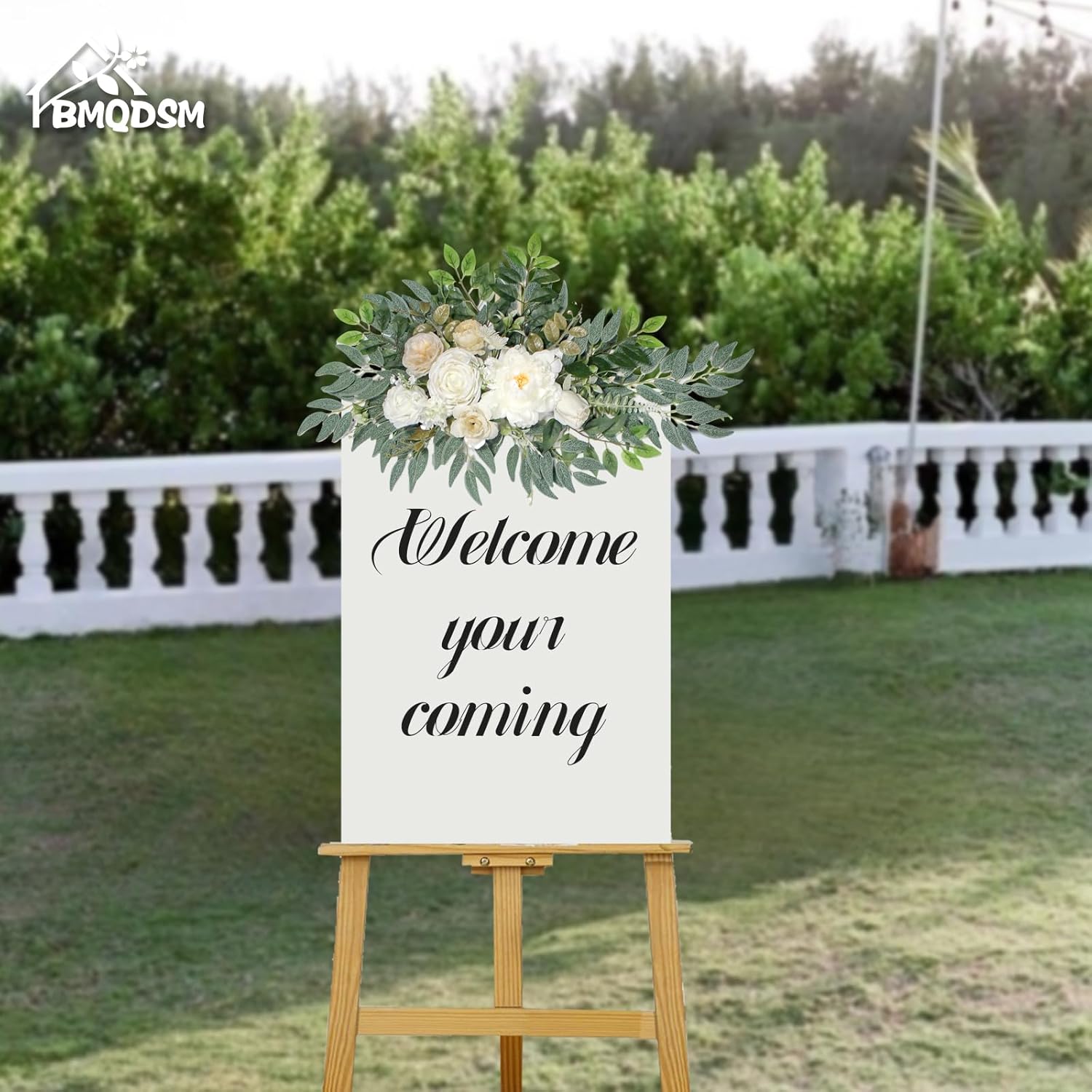 BMQDSM Wedding Arch Flowers with Drapes Set of 3 White Champagne