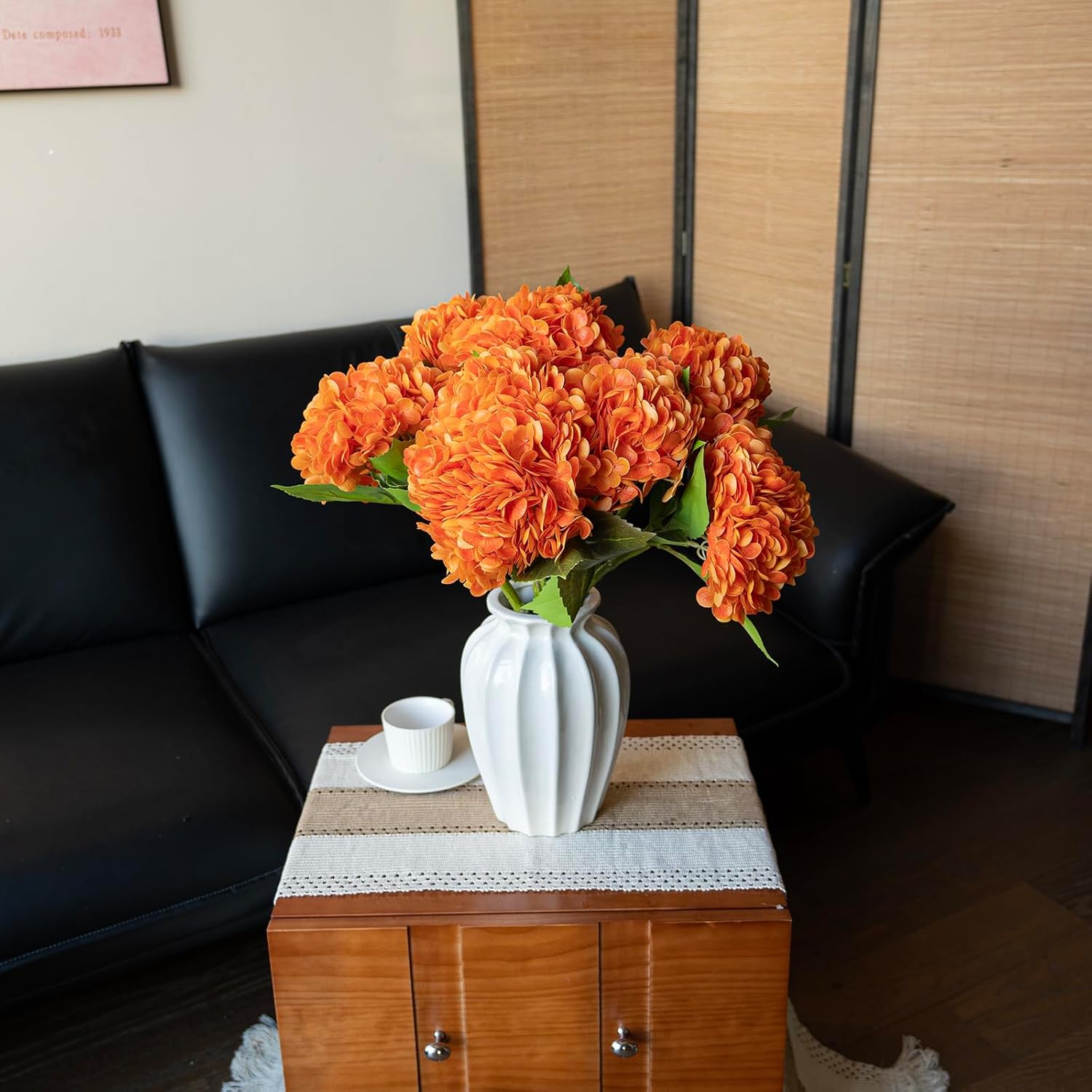 3PCS 22 Inch Realistic Artificial Hydrangeas Orange