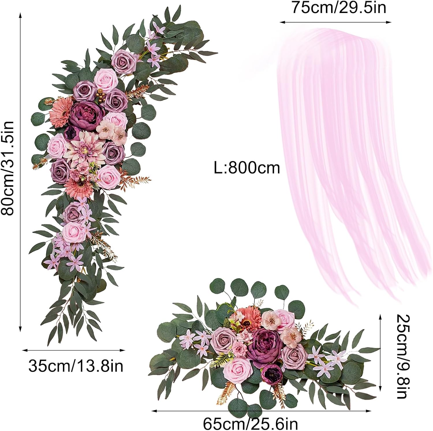 Artificial Wedding Arch Flowers Kit with Draping Fabric
