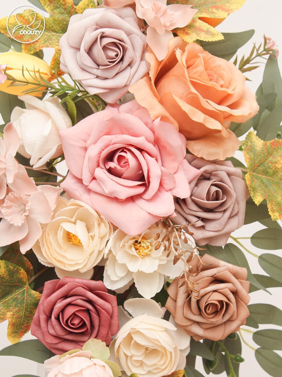 Odouzy Artificial Flowers Wedding Arch Set of 4 Champagne Pink